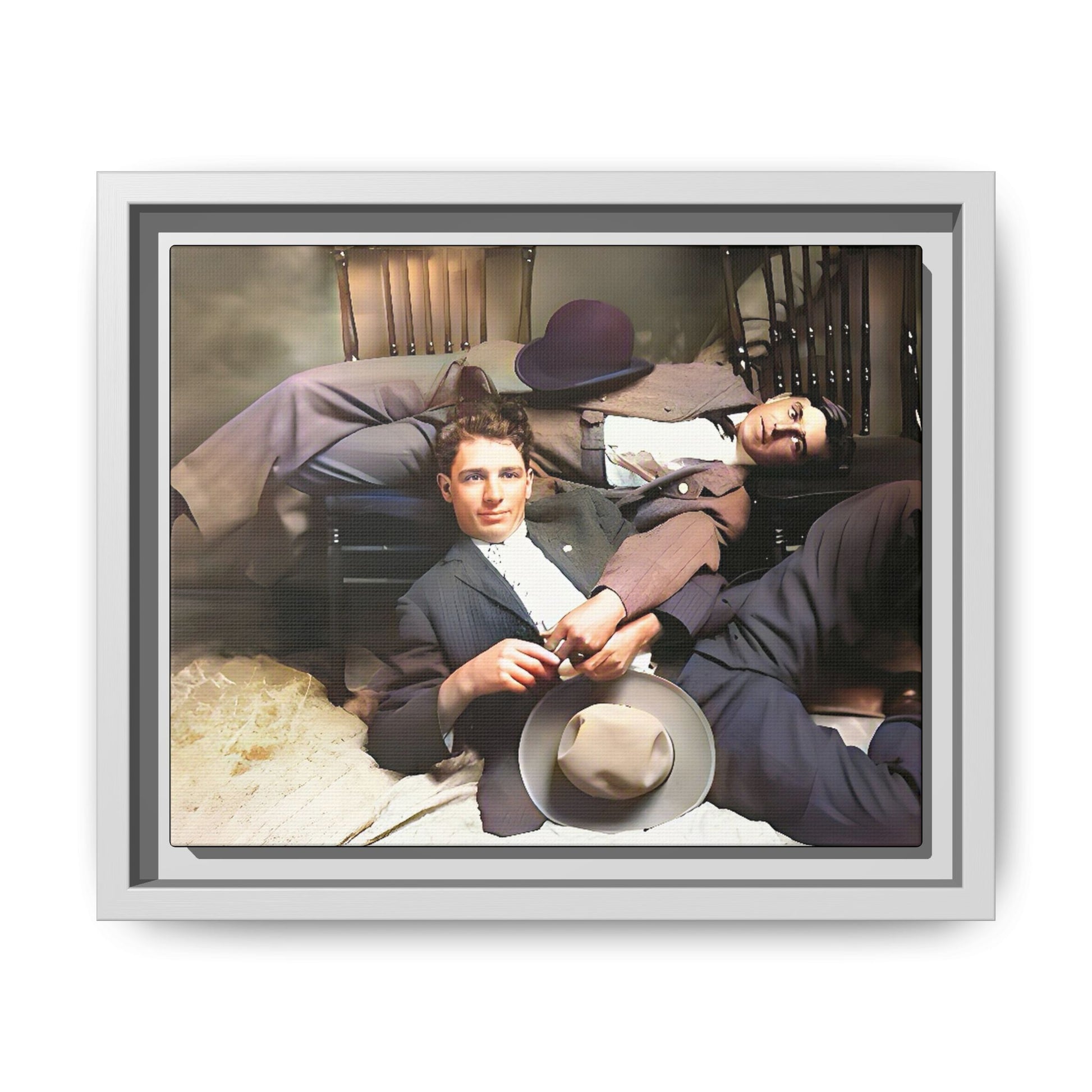 A vintage portrait of Victor & Benjamin in Madison, Wisconsin. This framed matte canvas captures LGBTQ+ history, love, and deep connection, making it a meaningful and timeless addition to any collection or home decor. Gay Couple