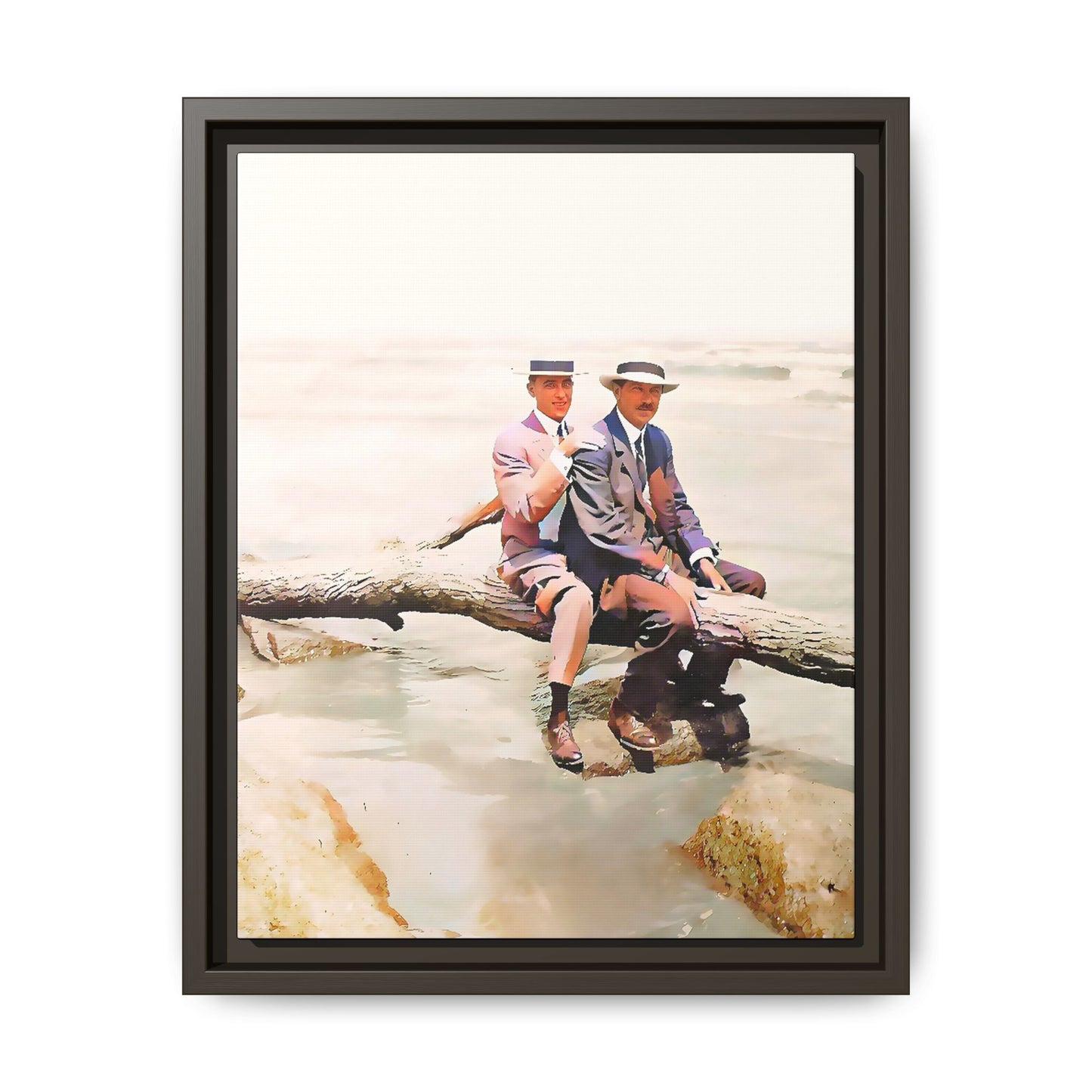A restored vintage riverside portrait of Edward & Walter in Danbury, Connecticut. This framed matte canvas honors LGBTQ+ history, elegance, and timeless companionship. Gay Couple