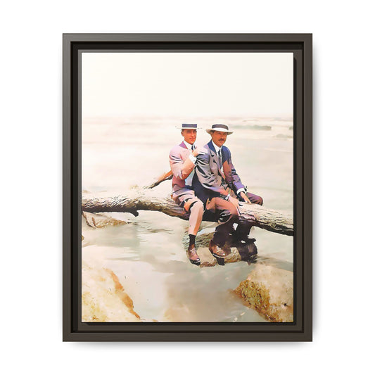 A restored vintage riverside portrait of Edward & Walter in Danbury, Connecticut. This framed matte canvas honors LGBTQ+ history, elegance, and timeless companionship. Gay Couple