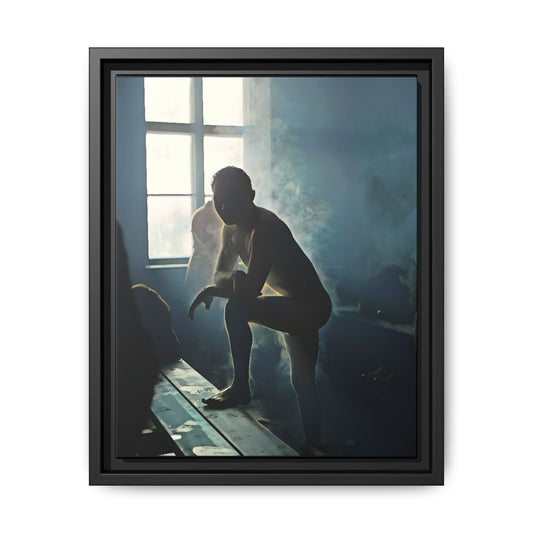 Vintage photo of Alojzy at Turkish Baths, NYC gay history wall art in warm steam and shadows