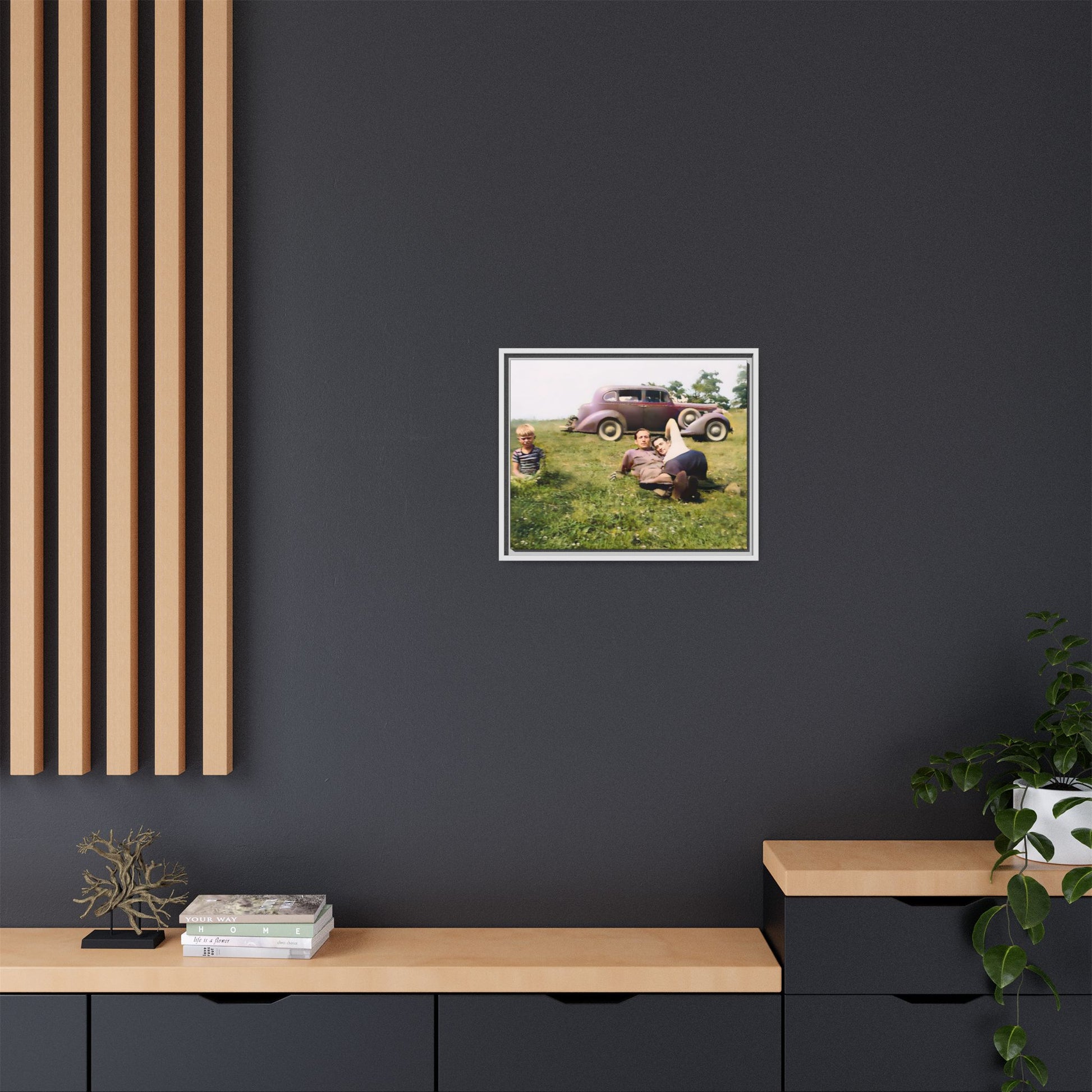 A vintage LGBTQ+ Fathers' Day portrait from Toms River, NJ. This framed matte canvas captures a tender moment of love, resilience, and family, making it a meaningful keepsake for collectors, history lovers, and those celebrating chosen family. Two Dads Vintage Photo