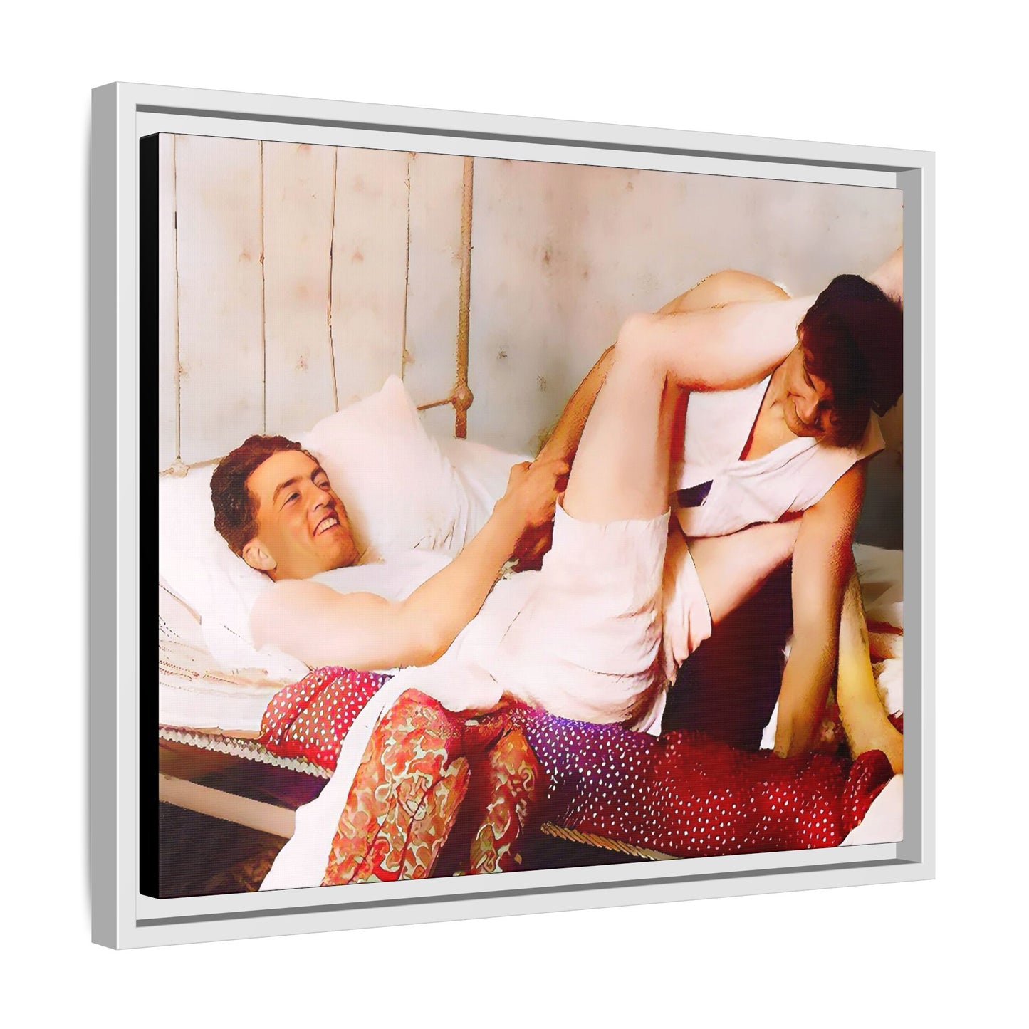 A restored vintage portrait of Andrew & Peter in Galena, Illinois. This framed matte canvas captures LGBTQ+ love, joy, and connection, making it a timeless and meaningful addition to any art collection or home decor. Gay Couple