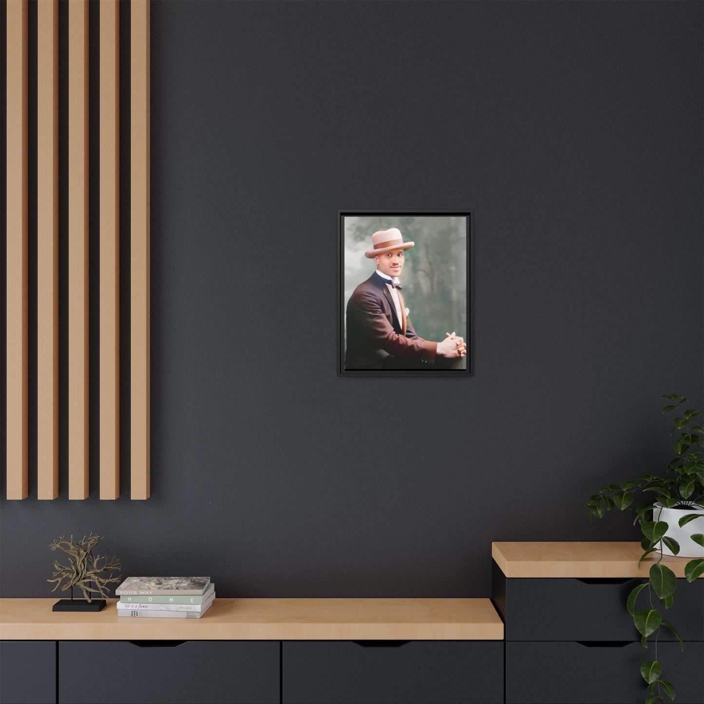 A restored portrait of Jamal from early 20th-century Harlem, dressed in a bow tie and felt hat. This framed matte canvas honors Black history, sophistication, and cultural excellence, perfect for vintage or historically inspired decor.