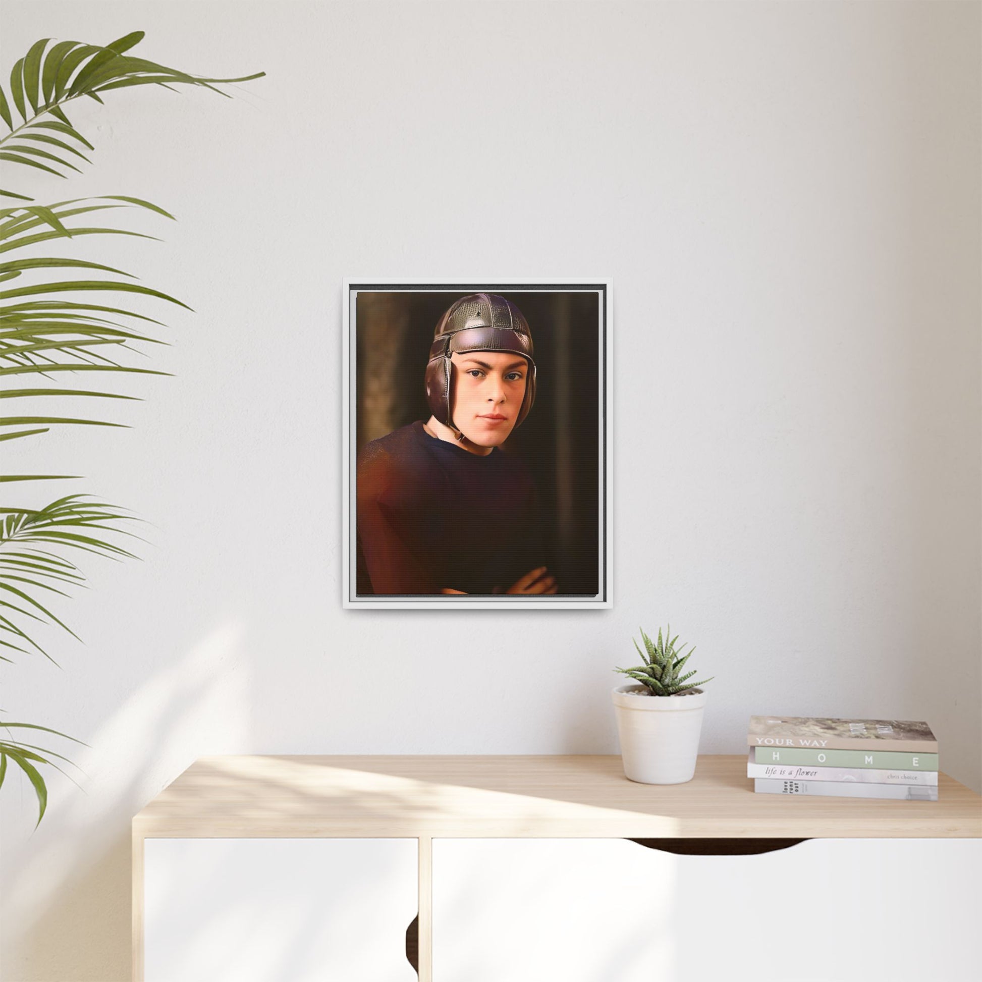 A vintage portrait of Andrew, a football player from Lincoln, Nebraska, in a classic leather helmet. This framed matte canvas print captures the grit and determination of early 20th-century sports, perfect for football fans and vintage art collectors.