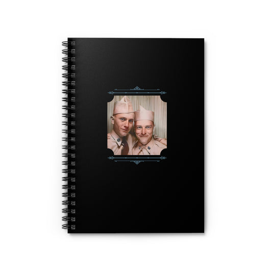 Spiral notebook featuring a 1940s U.S. Army couple in khakis, captured in a WWII-era photo booth.