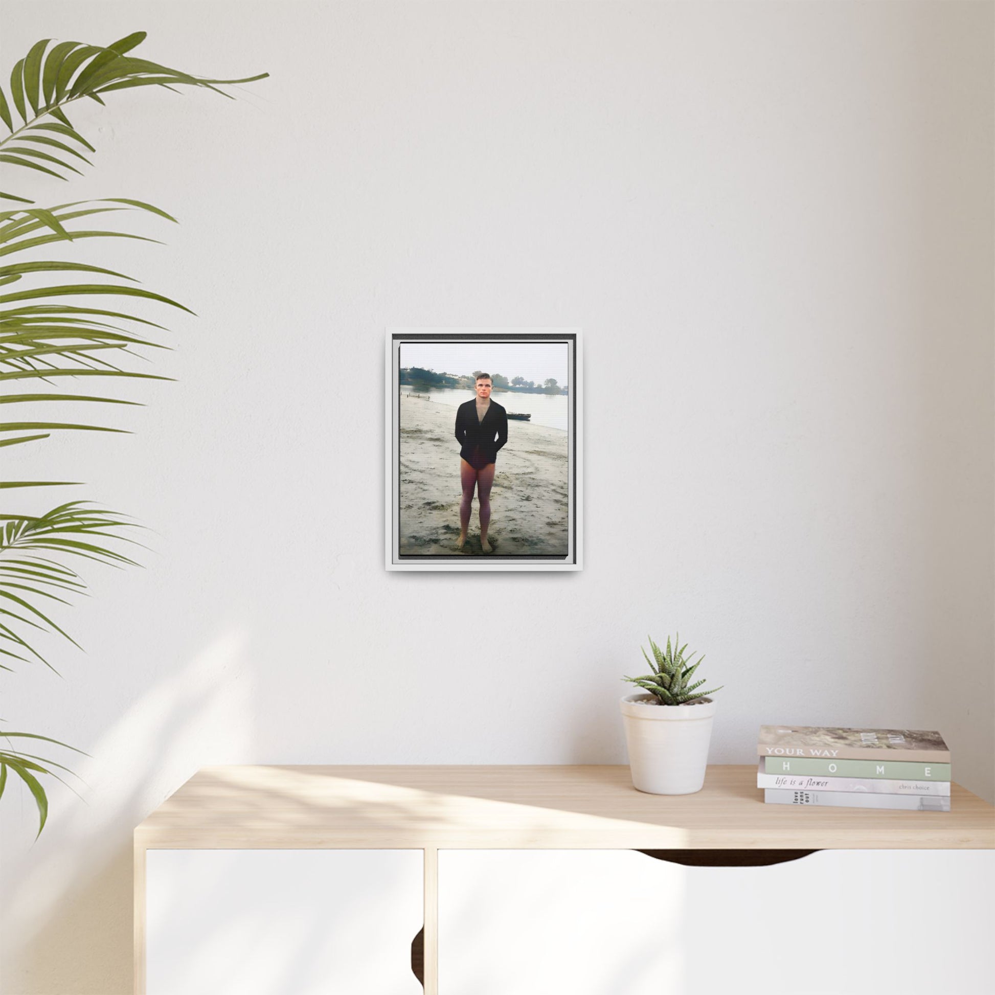 A framed vintage lake portrait on matte canvas featuring Ben at Lake Chicot, Arkansas, capturing solitude, nature, and timeless reflection.