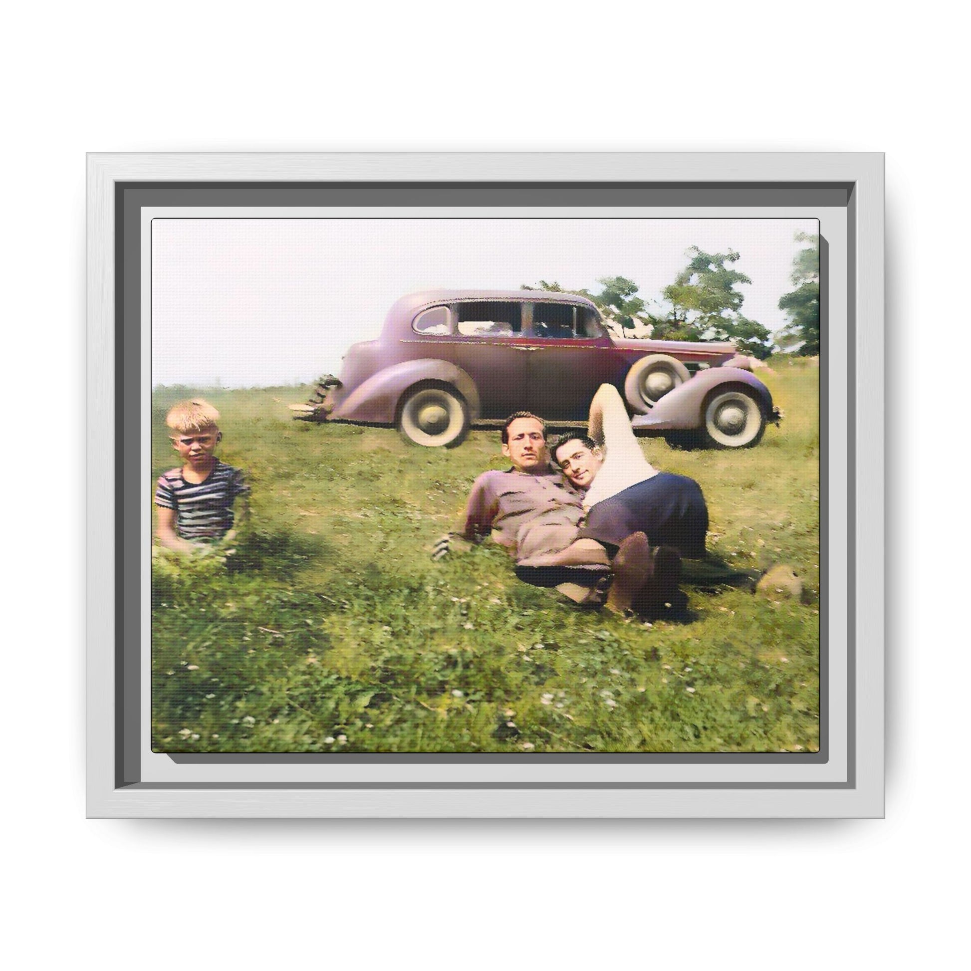 A vintage LGBTQ+ Fathers' Day portrait from Toms River, NJ. This framed matte canvas captures a tender moment of love, resilience, and family, making it a meaningful keepsake for collectors, history lovers, and those celebrating chosen family. Two Dads Vintage Photo