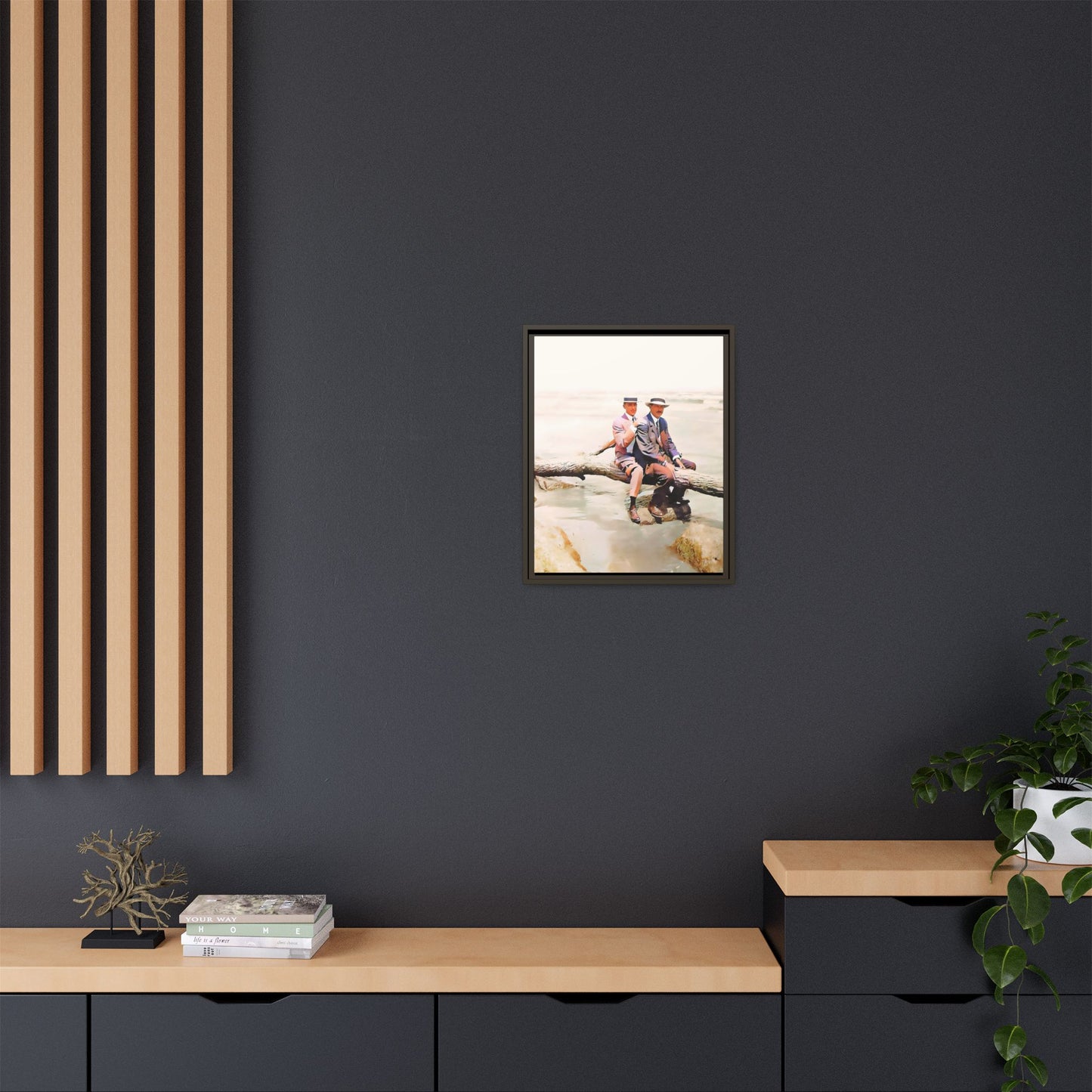 A restored vintage riverside portrait of Edward & Walter in Danbury, Connecticut. This framed matte canvas honors LGBTQ+ history, elegance, and timeless companionship. Gay Couple