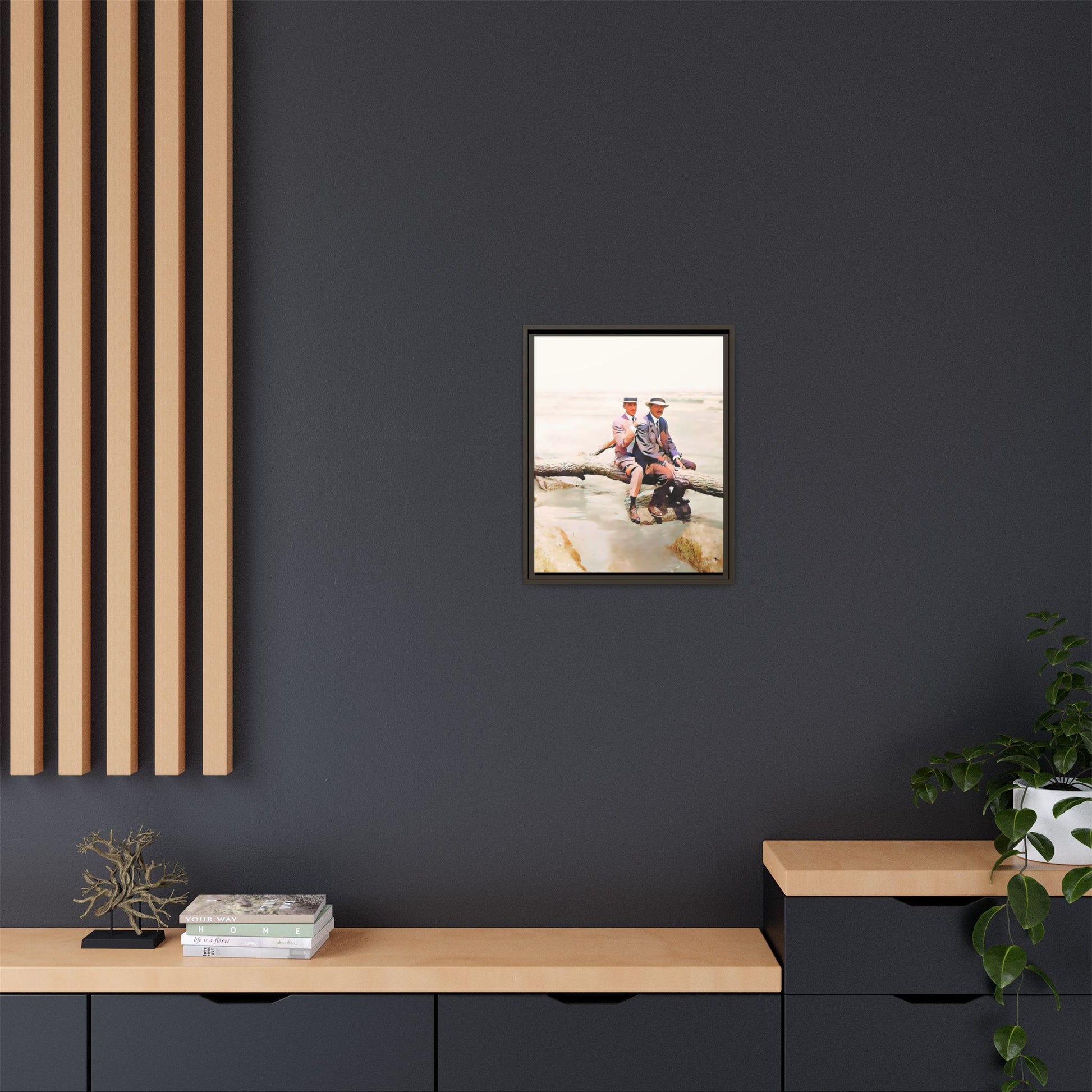 A restored vintage riverside portrait of Edward & Walter in Danbury, Connecticut. This framed matte canvas honors LGBTQ+ history, elegance, and timeless companionship. Gay Couple