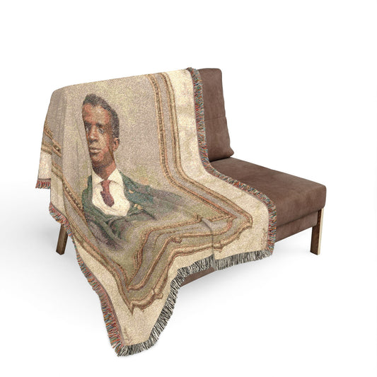 Historical bust portrait blanket featuring a man in suit with studio imprint