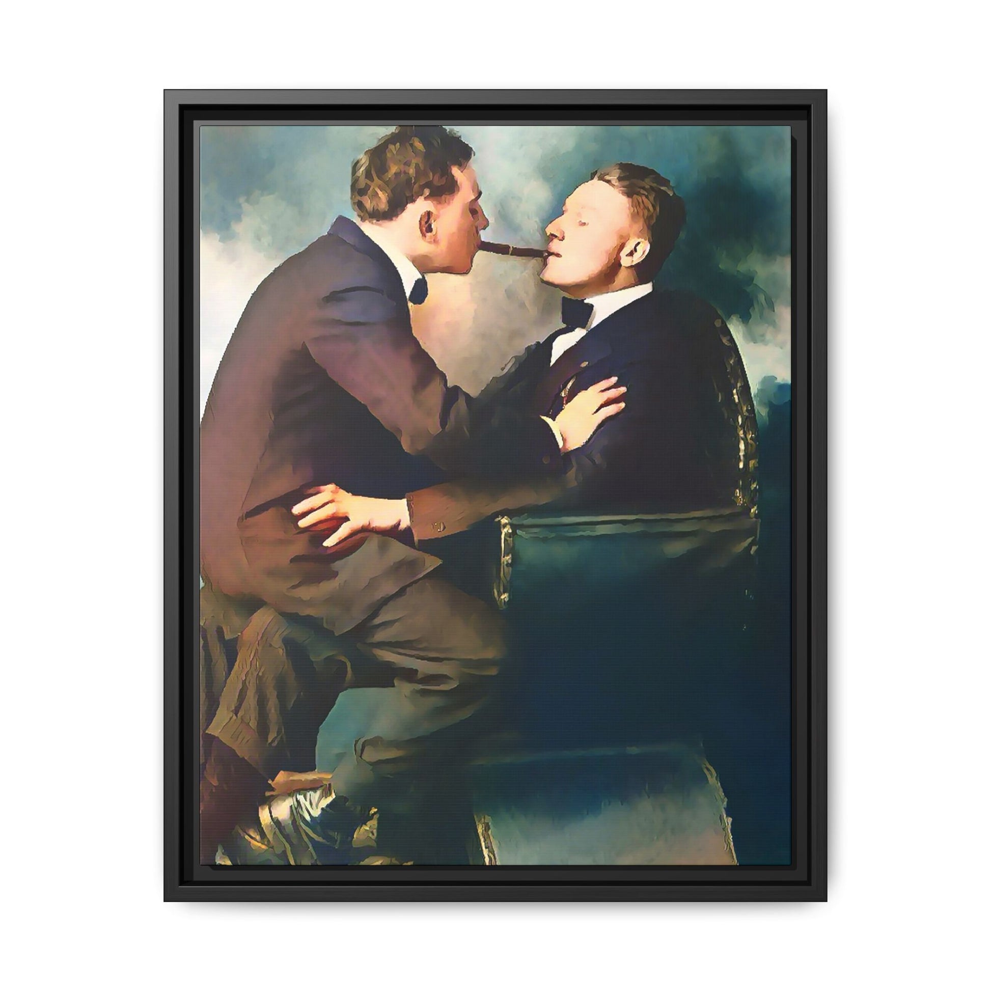 A restored vintage bohemian portrait of Argento & Lucius in Portland, Oregon. This framed matte canvas honors LGBTQ+ history, intimacy, and artistic freedom. Gay Couple