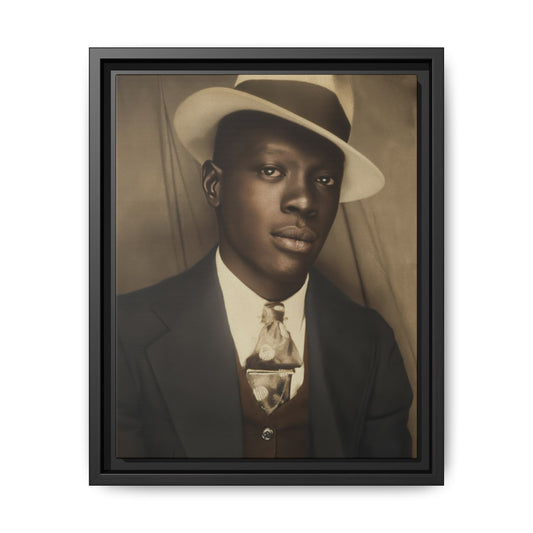 Restored vintage photobooth portrait of a Black man wearing a light fedora with a dark band and a three-piece suit.