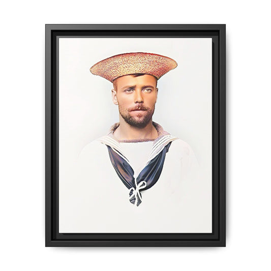 A restored vintage portrait of Elijah, a British sailor in Weihaiwei, China. This framed matte canvas honors naval history, tradition, and duty.