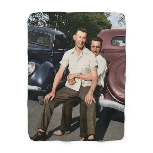 Vintage motorcar historical sherpa blanket with restored archival photo