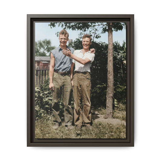 Historic photograph of two men standing outdoors vintage archival canvas print
