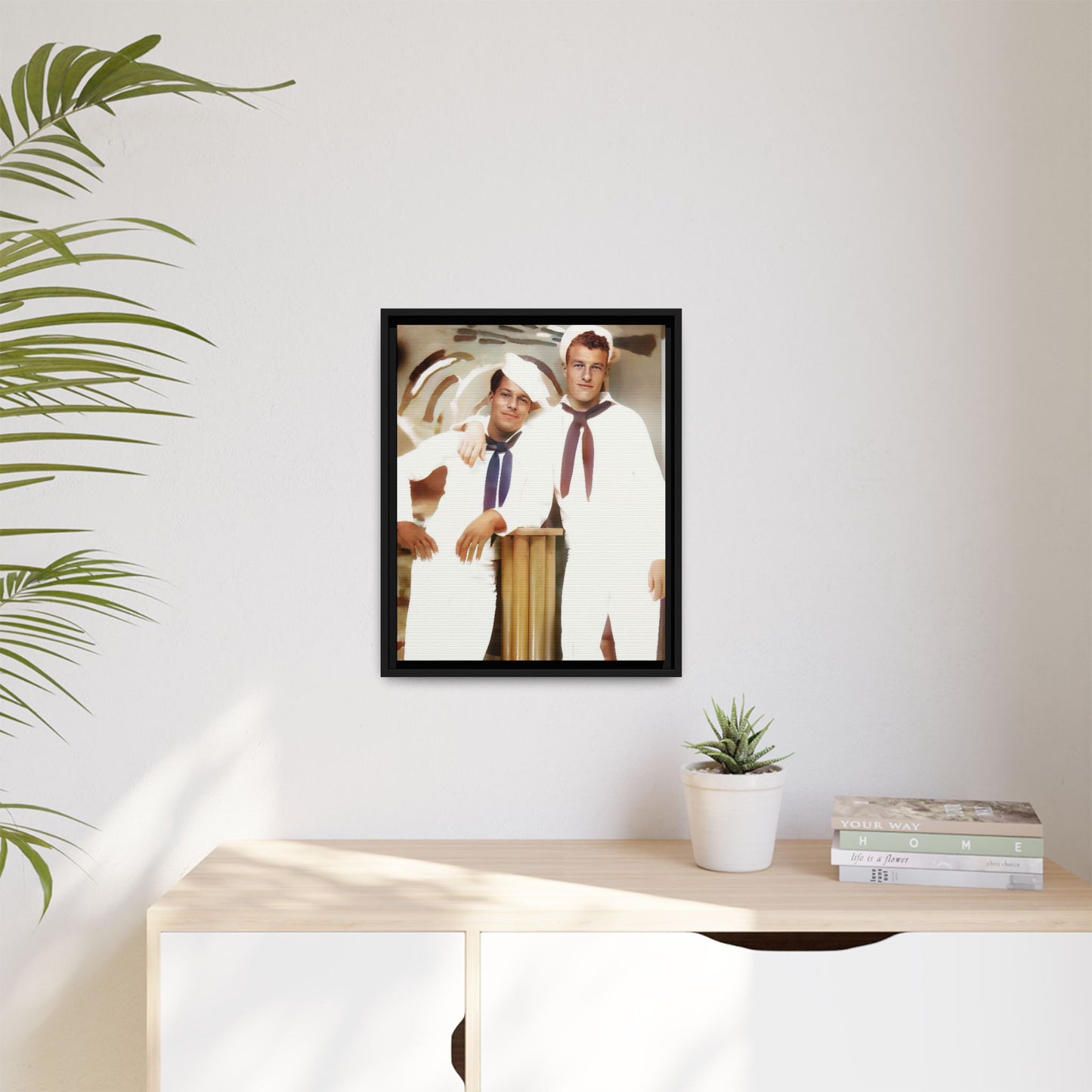 Vintage portrait of Leo & Russel aboard the USS South Dakota. Dressed in crisp naval whites, this LGBTQ+ military art print honors love, service, and history. A perfect addition for collectors, history lovers, and those who cherish authentic connections. African American Gay Juneteenth Black History Month Love Couple
