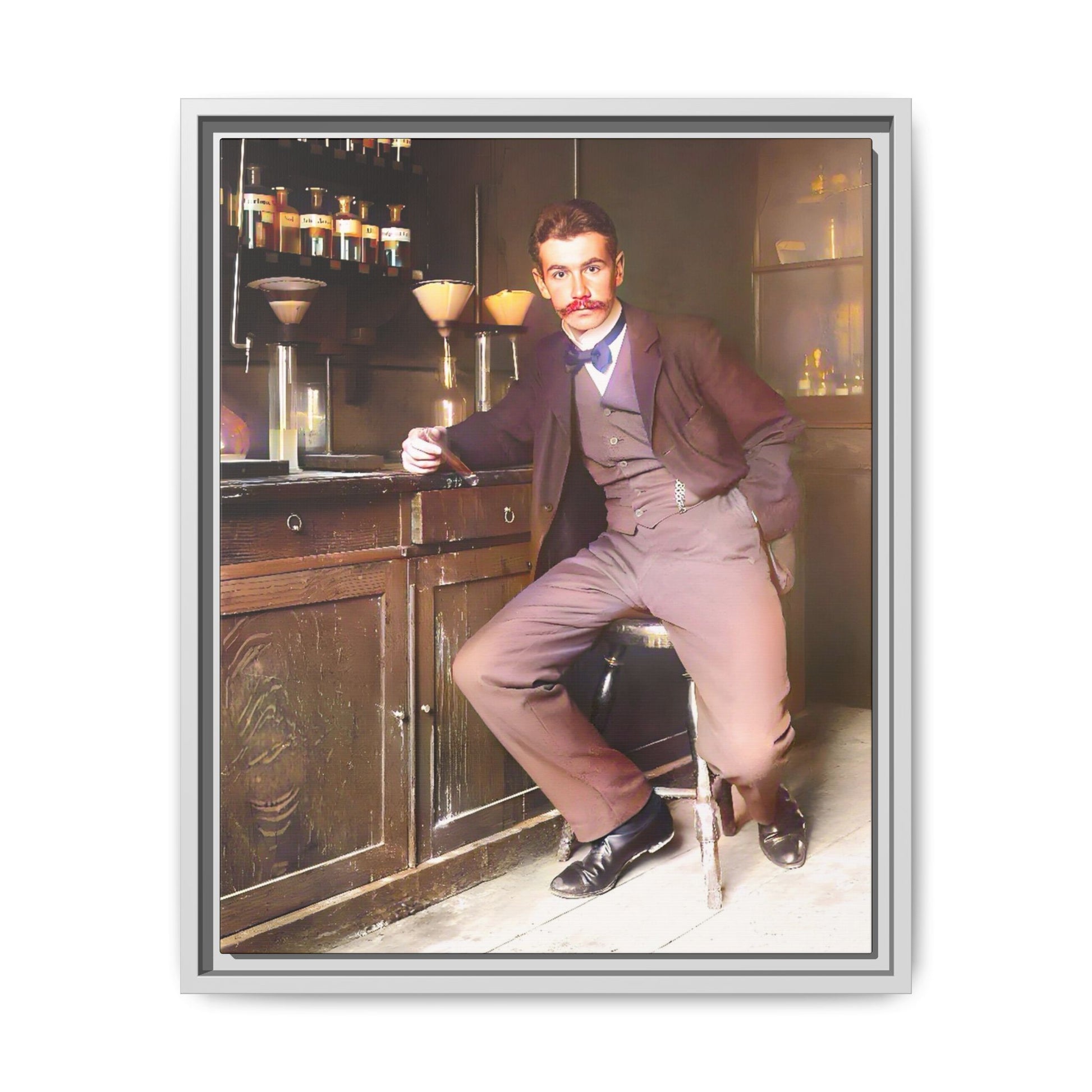 A restored vintage portrait of Dr. Kinnaird in Princeton, NJ. This framed matte canvas captures 19th-century academic excellence, intellect, and scientific history.