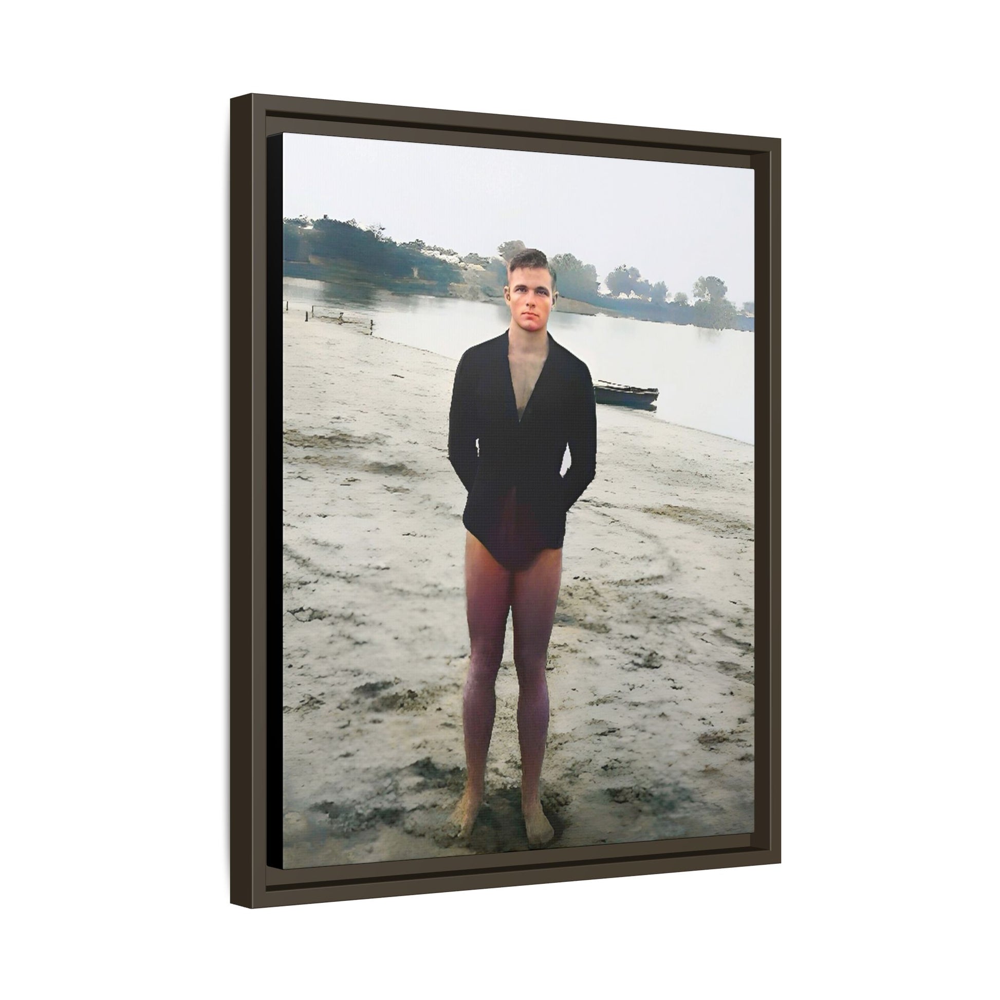 A framed vintage lake portrait on matte canvas featuring Ben at Lake Chicot, Arkansas, capturing solitude, nature, and timeless reflection.