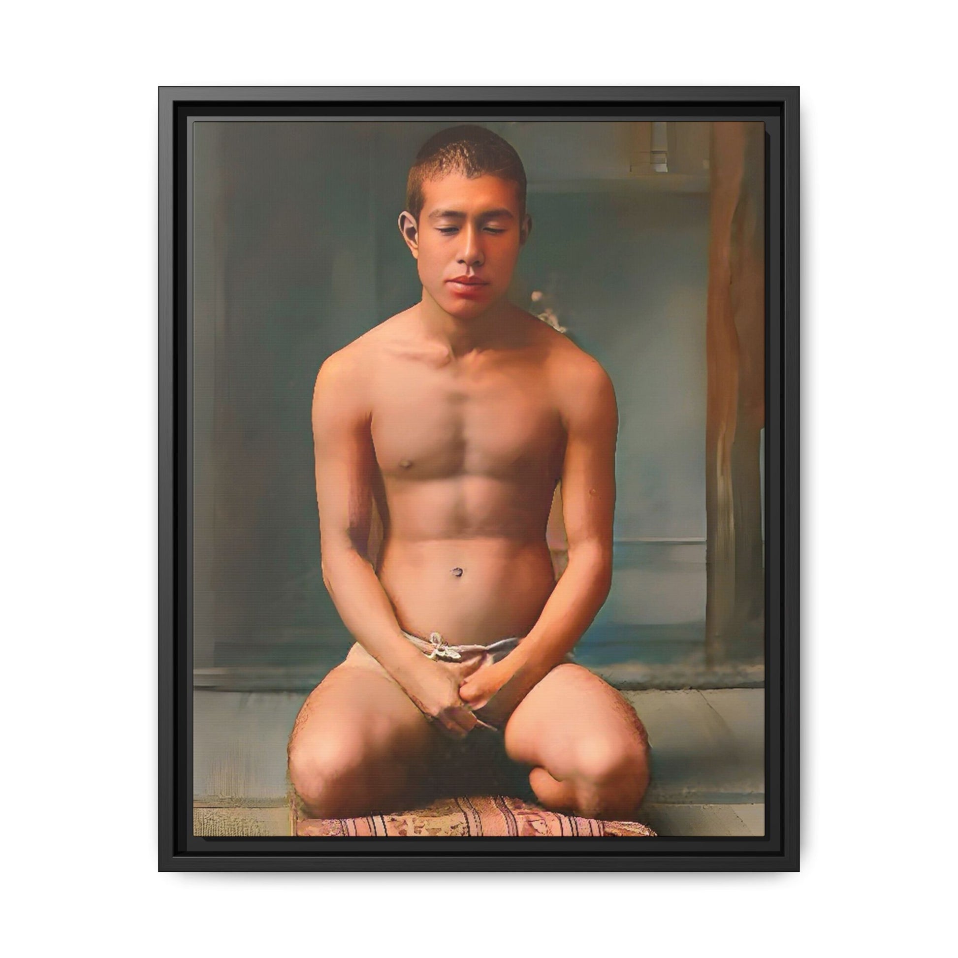 A restored vintage portrait of Minato in Nara, Japan. This framed matte canvas captures mindfulness, serenity, and cultural heritage.