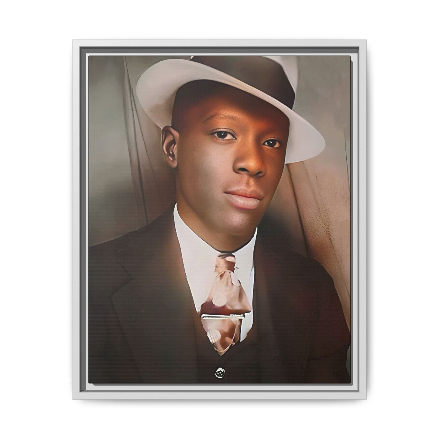 A framed vintage portrait on matte canvas featuring Louis in Meridian, Mississippi, capturing timeless elegance and classic sophistication. African-American Male Photo Booth