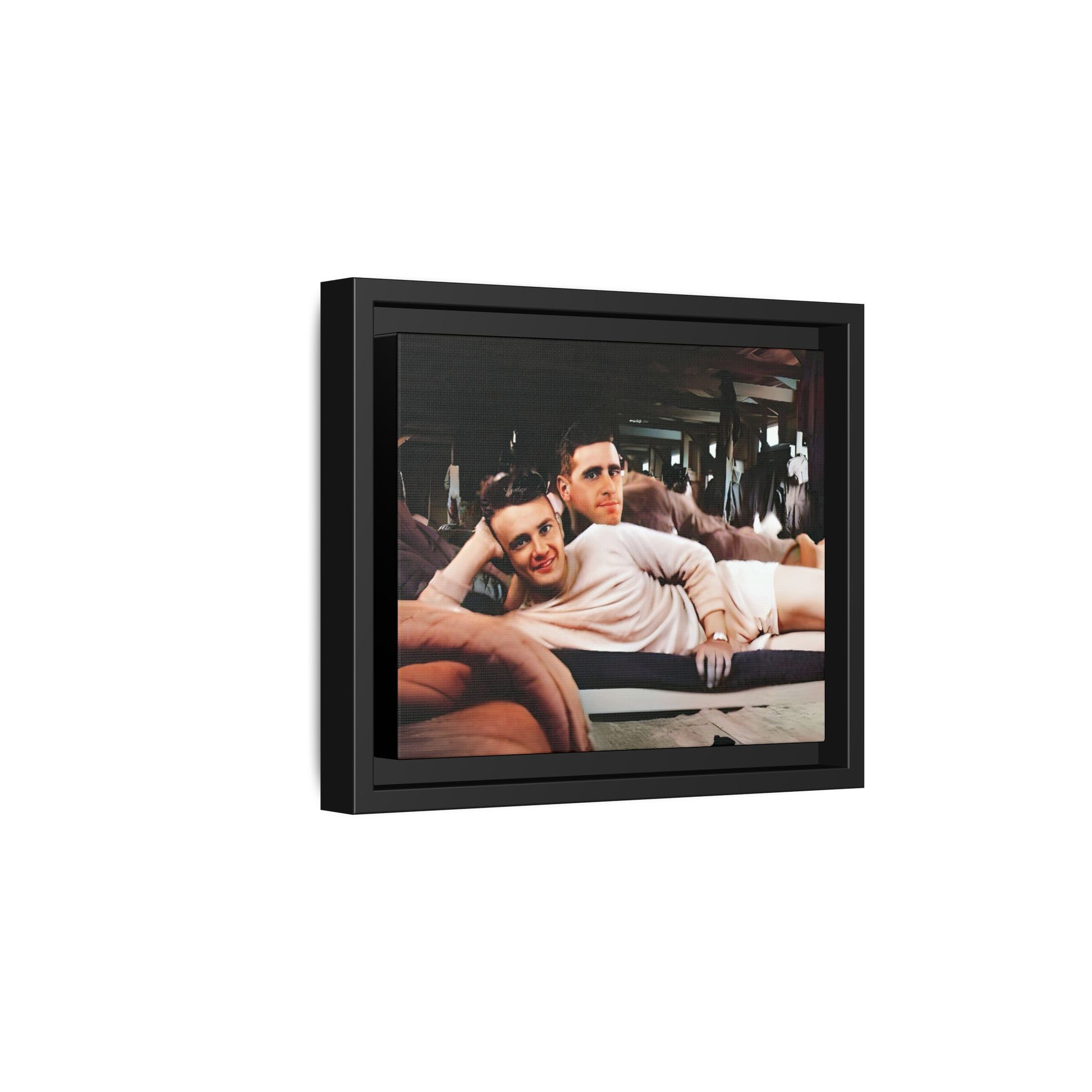 Jules & Seymour - At Ease Together | Vintage 1940s Gay Couple Photo | Restored Framed Matte Canvas Art | Camp Campbell KY Gay Couple
