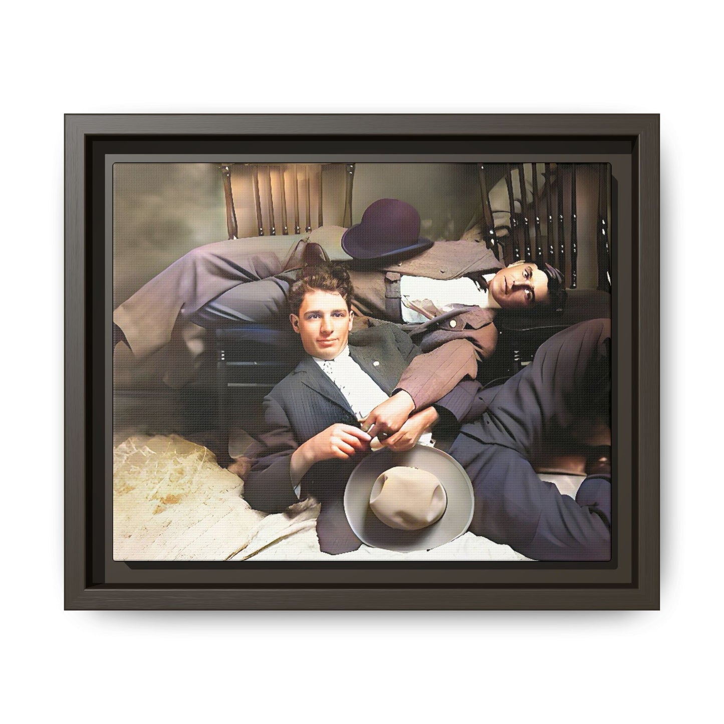 A vintage portrait of Victor & Benjamin in Madison, Wisconsin. This framed matte canvas captures LGBTQ+ history, love, and deep connection, making it a meaningful and timeless addition to any collection or home decor. Gay Couple