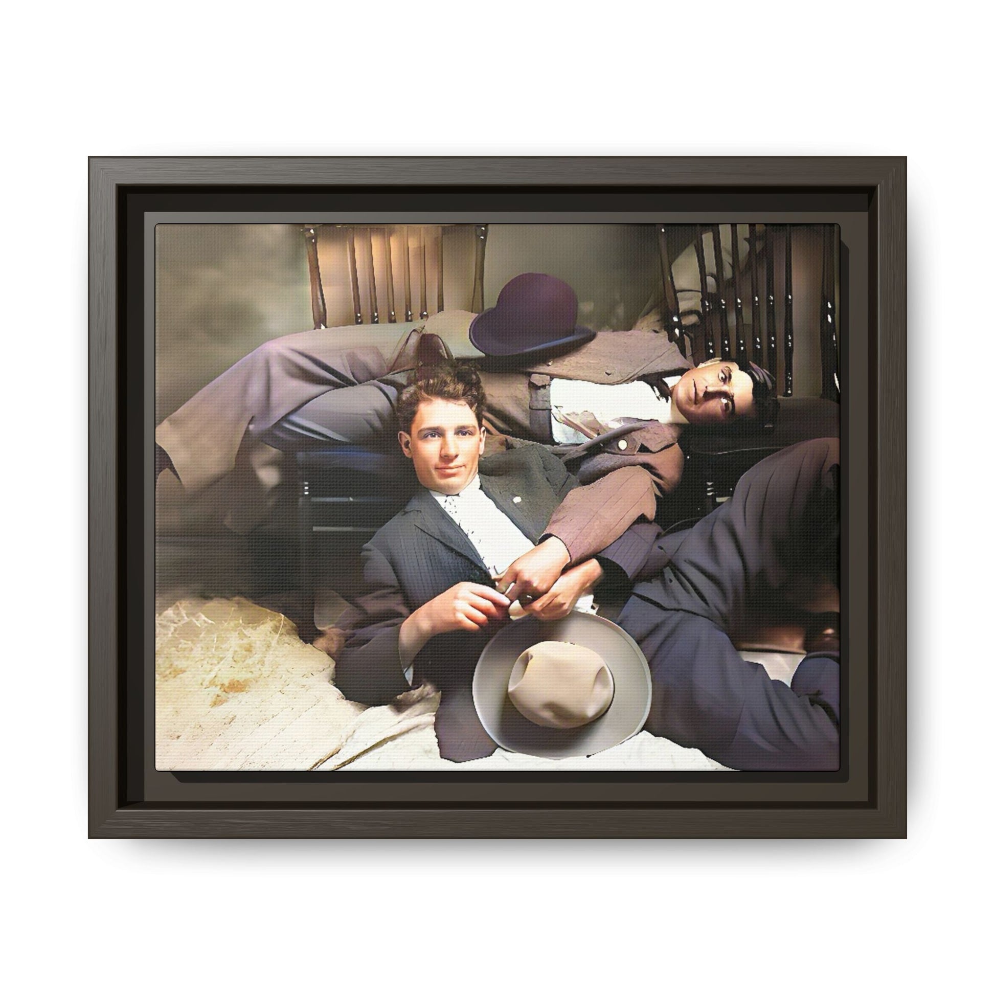 A vintage portrait of Victor & Benjamin in Madison, Wisconsin. This framed matte canvas captures LGBTQ+ history, love, and deep connection, making it a meaningful and timeless addition to any collection or home decor. Gay Couple