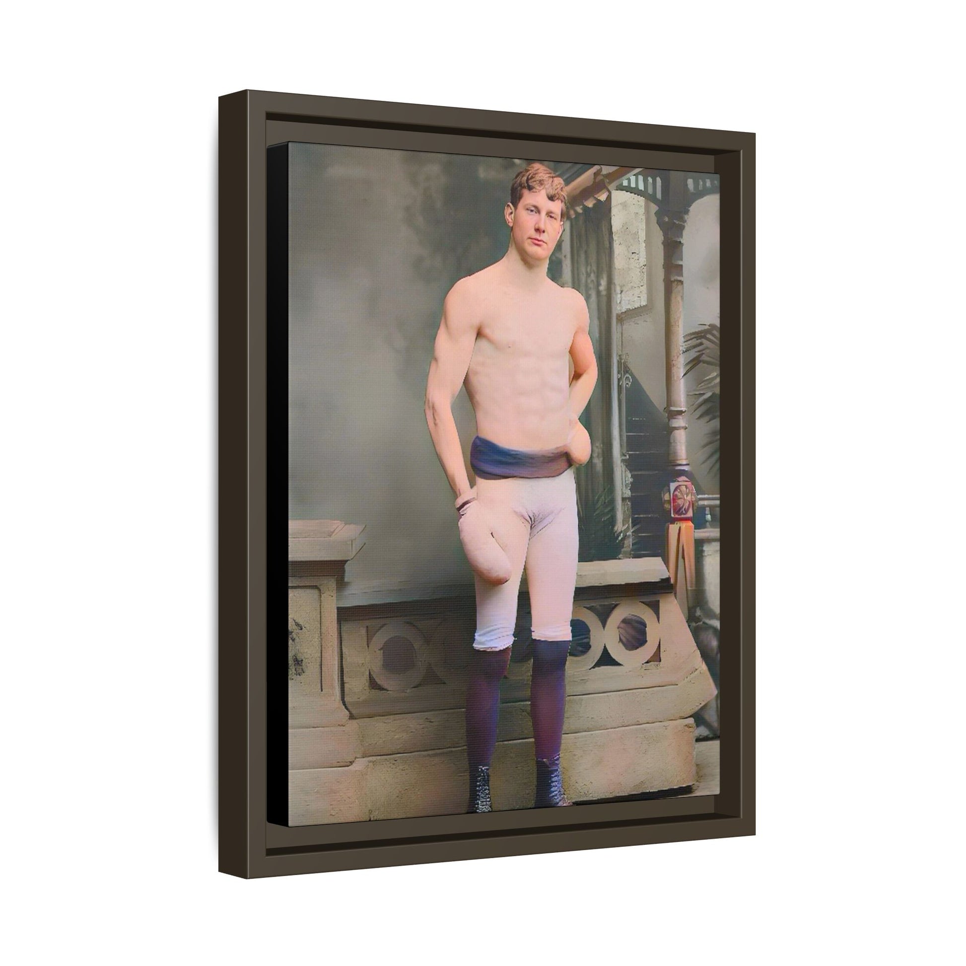 A striking vintage portrait of Otto, a historic Manhattan boxer in gloves and stance. This framed matte canvas print is ideal for boxing fans, sports history lovers, and collectors of retro athletic decor.