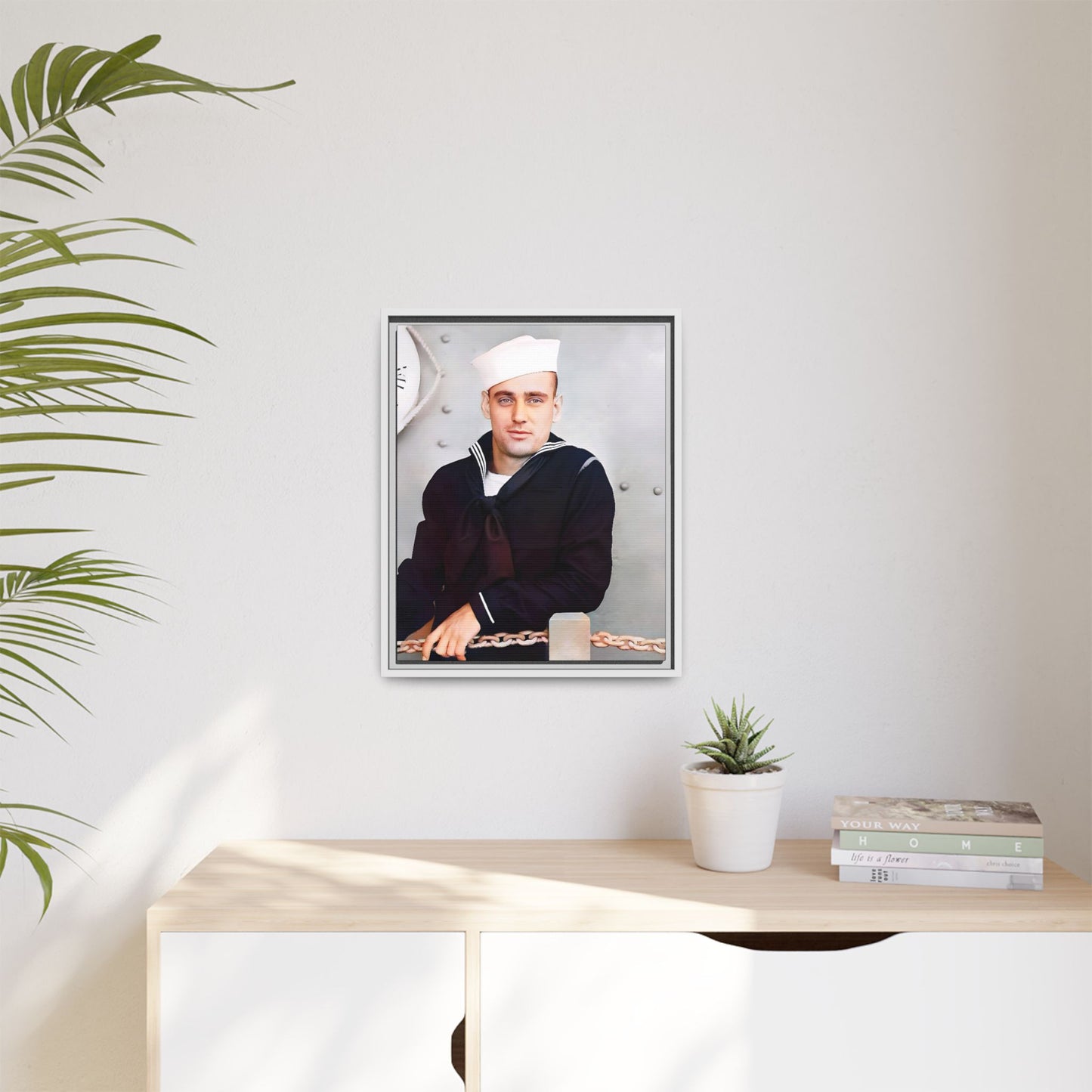 A restored vintage portrait of Francis aboard the USS Might. This framed matte canvas captures naval history, service, and timeless duty.