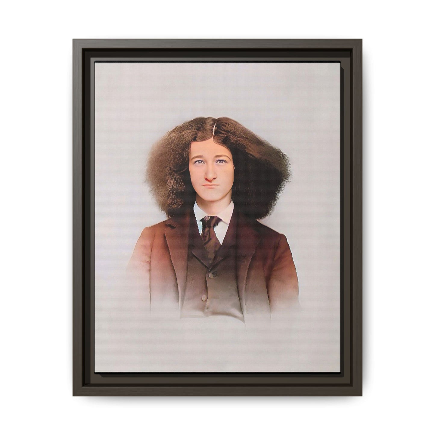 A framed vintage portrait on matte canvas featuring Theo in Eden Mills, Vermont, capturing confidence, identity, and timeless elegance. Trans Man LGBTQ