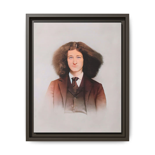 A framed vintage portrait on matte canvas featuring Theo in Eden Mills, Vermont, capturing confidence, identity, and timeless elegance. Trans Man LGBTQ