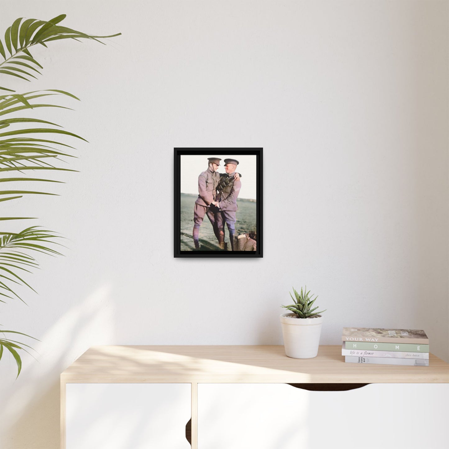 A restored vintage military portrait of Lee & Clifford, soldiers in the Battle of Amiens. This framed matte canvas honors LGBTQ+ history, resilience, and love in wartime.