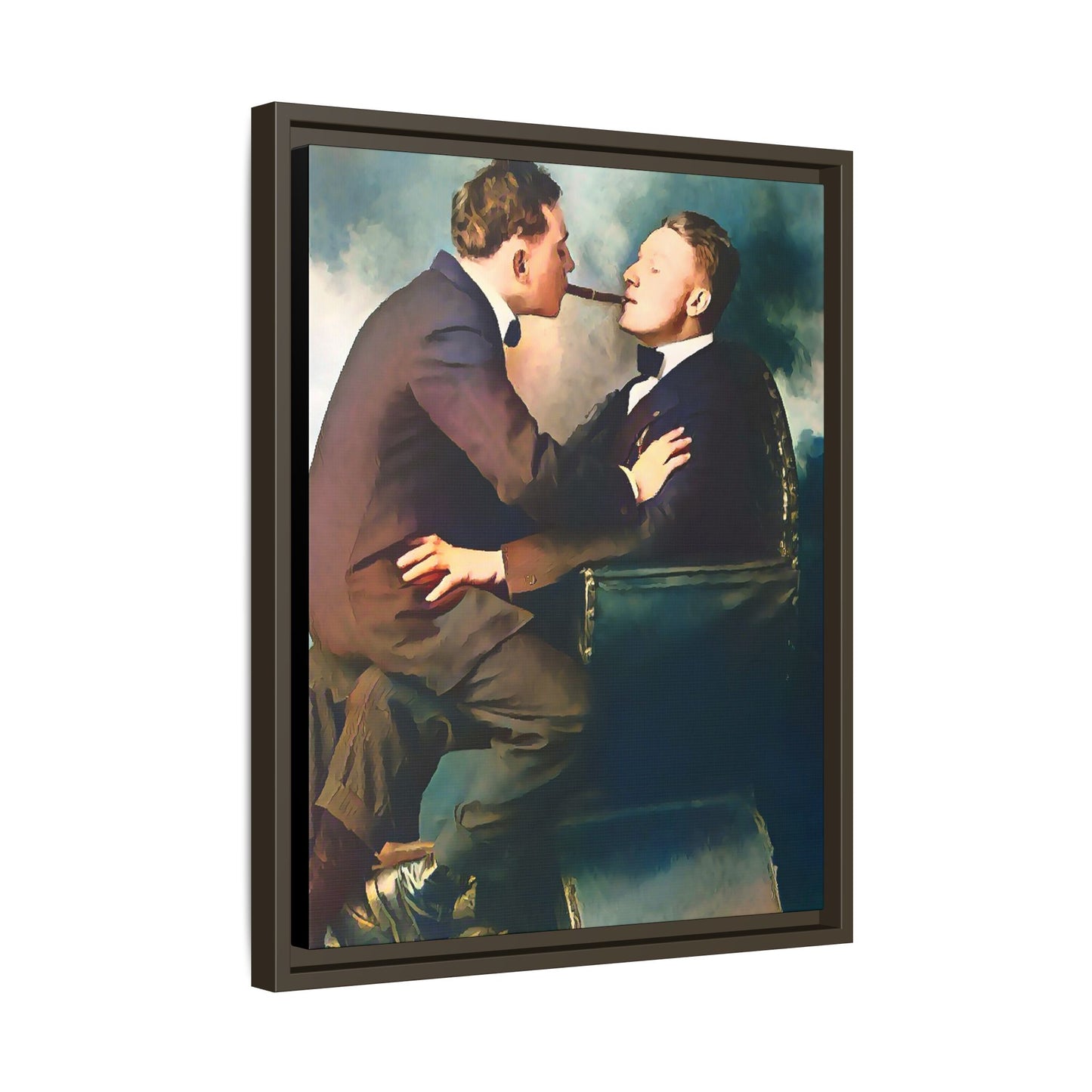 A restored vintage bohemian portrait of Argento & Lucius in Portland, Oregon. This framed matte canvas honors LGBTQ+ history, intimacy, and artistic freedom. Gay Couple
