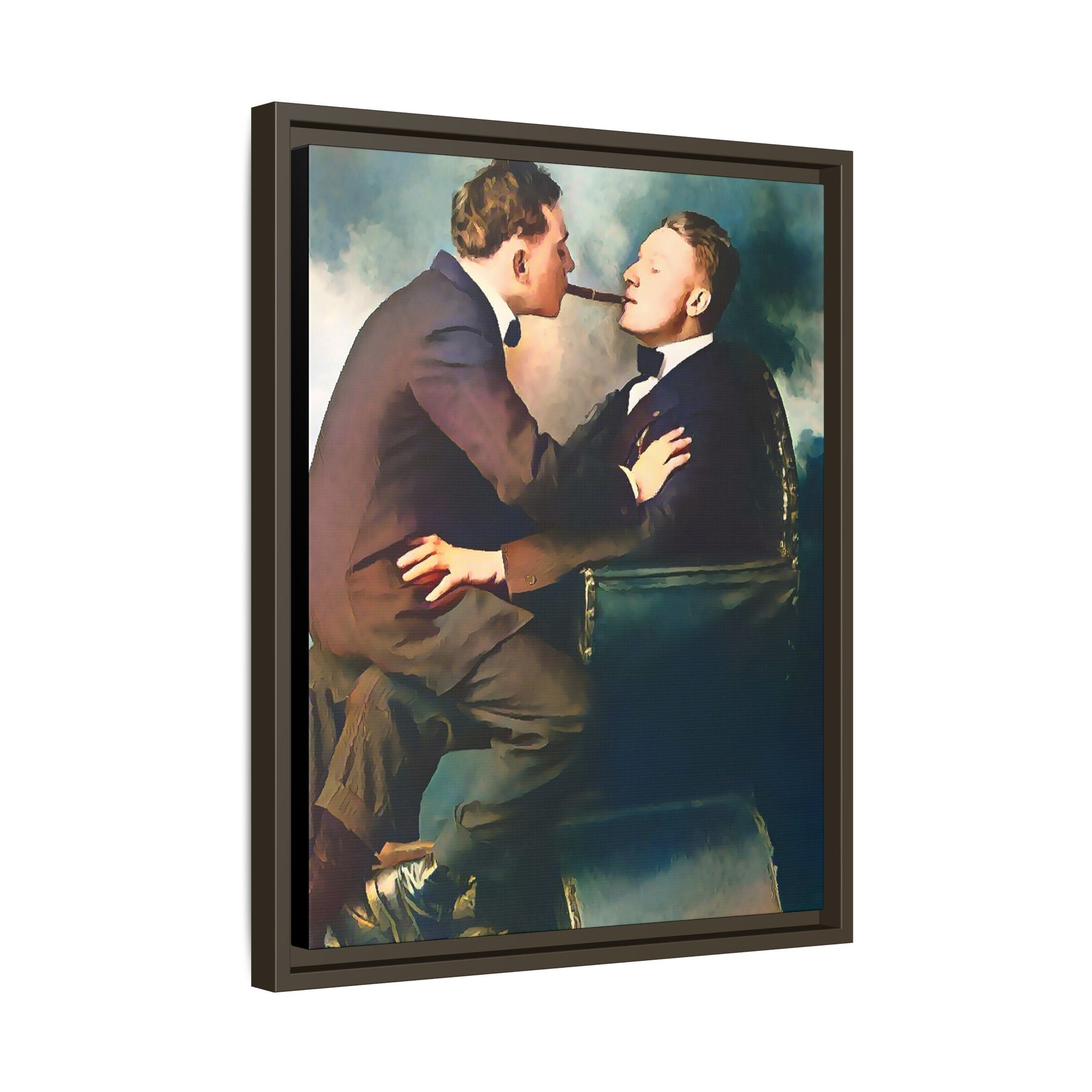 A restored vintage bohemian portrait of Argento & Lucius in Portland, Oregon. This framed matte canvas honors LGBTQ+ history, intimacy, and artistic freedom. Gay Couple