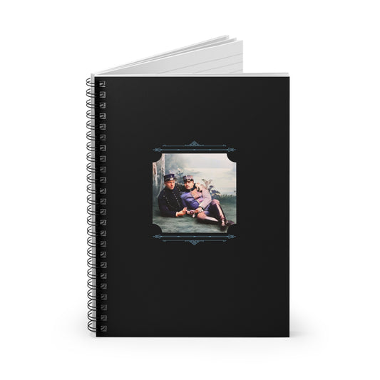 Colorized Swedish military couple from early 20th century, posed with closeness in uniform on matte black notebook cover