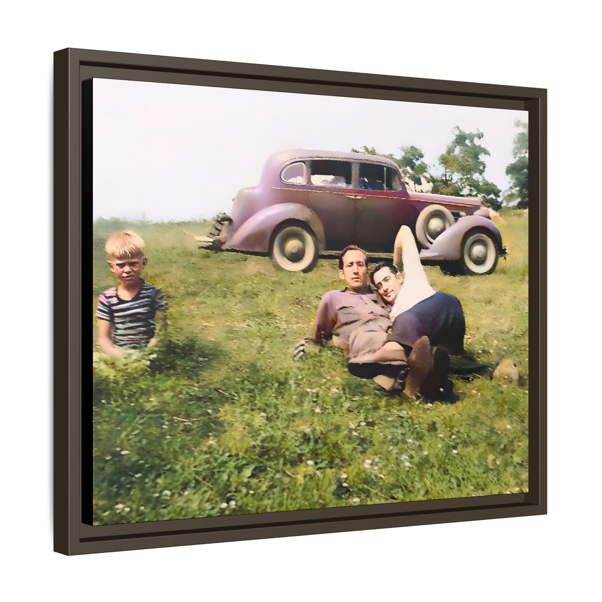 A vintage LGBTQ+ Fathers' Day portrait from Toms River, NJ. This framed matte canvas captures a tender moment of love, resilience, and family, making it a meaningful keepsake for collectors, history lovers, and those celebrating chosen family. Two Dads Vintage Photo