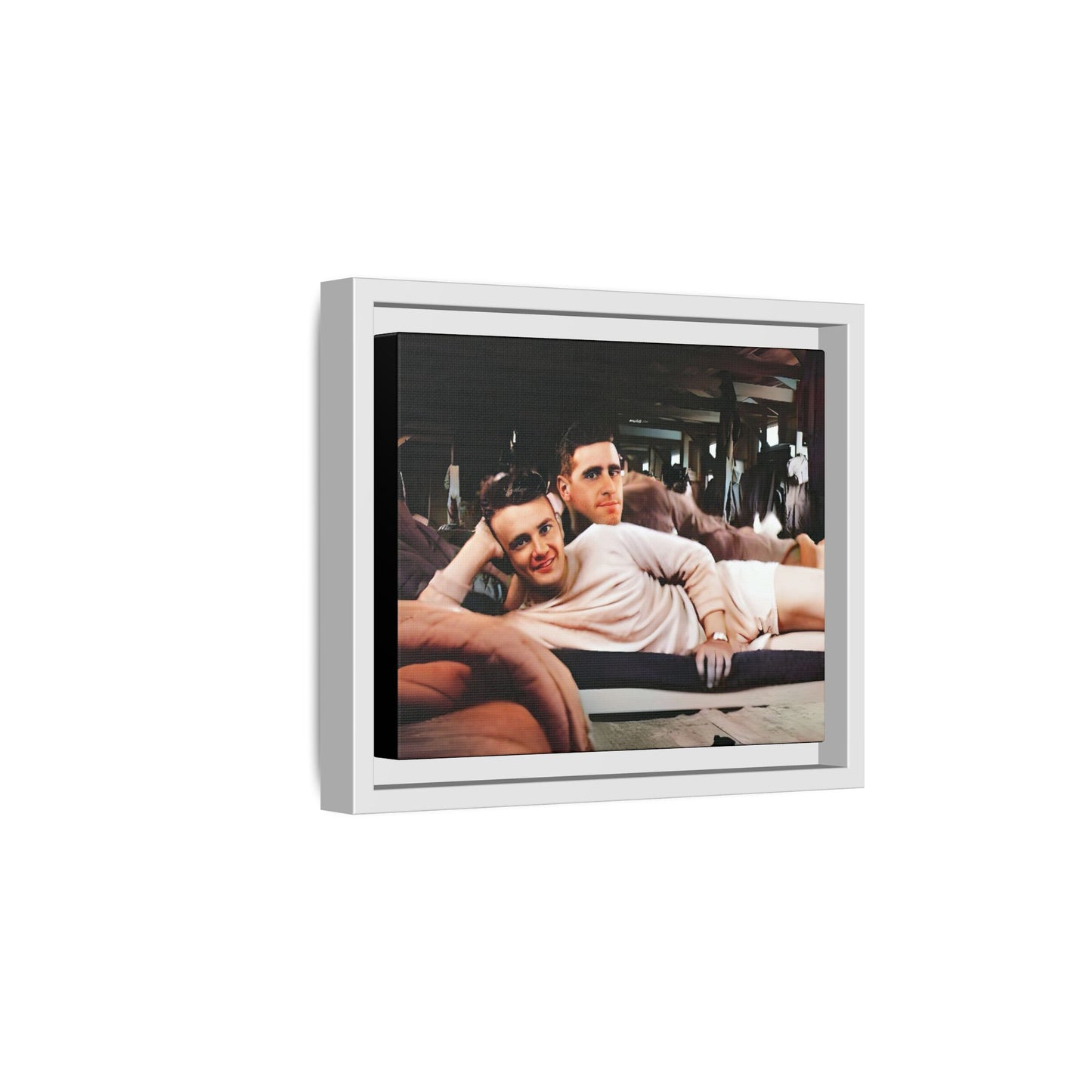 Jules & Seymour - At Ease Together | Vintage 1940s Gay Couple Photo | Restored Framed Matte Canvas Art | Camp Campbell KY Gay Couple