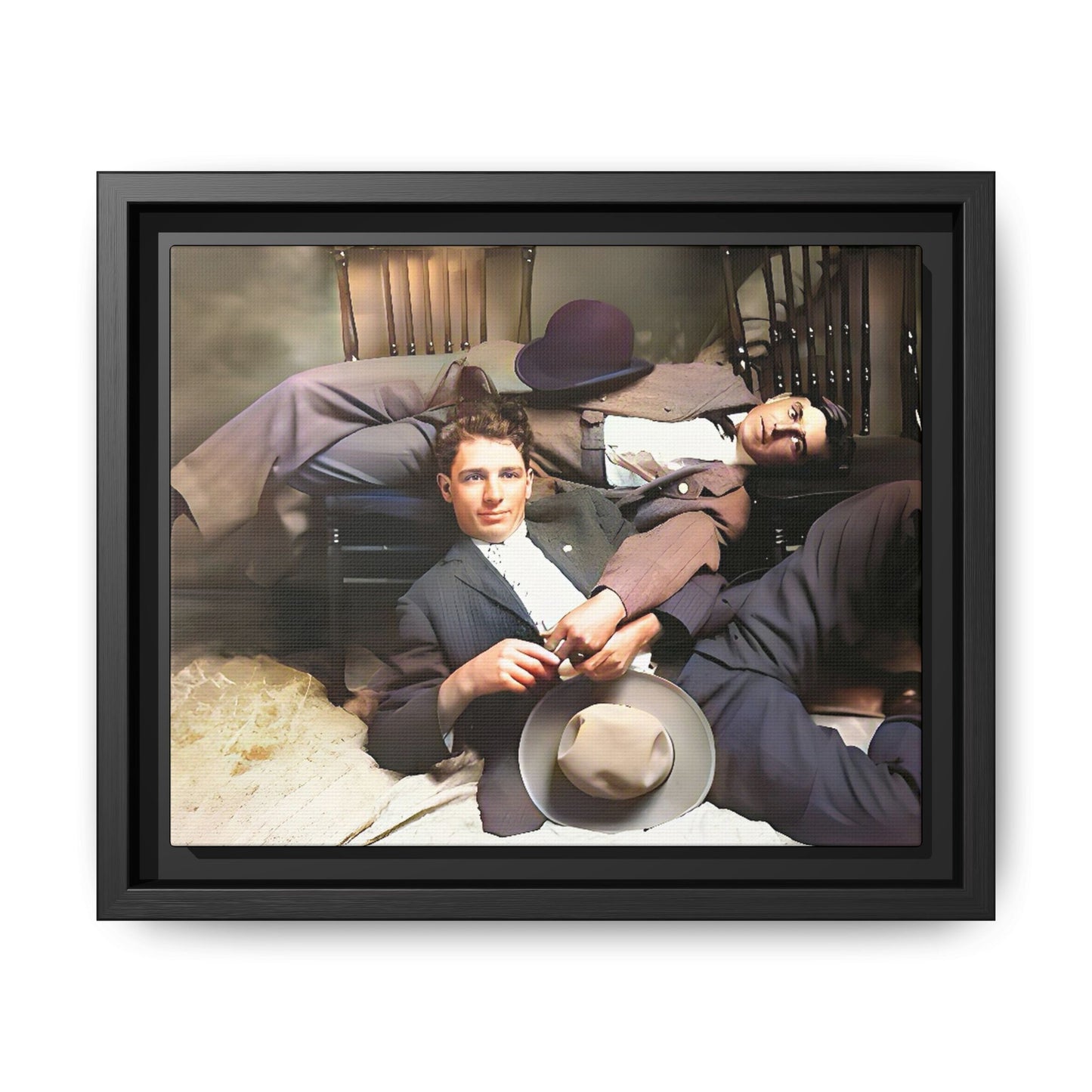 A vintage portrait of Victor & Benjamin in Madison, Wisconsin. This framed matte canvas captures LGBTQ+ history, love, and deep connection, making it a meaningful and timeless addition to any collection or home decor. Gay Couple