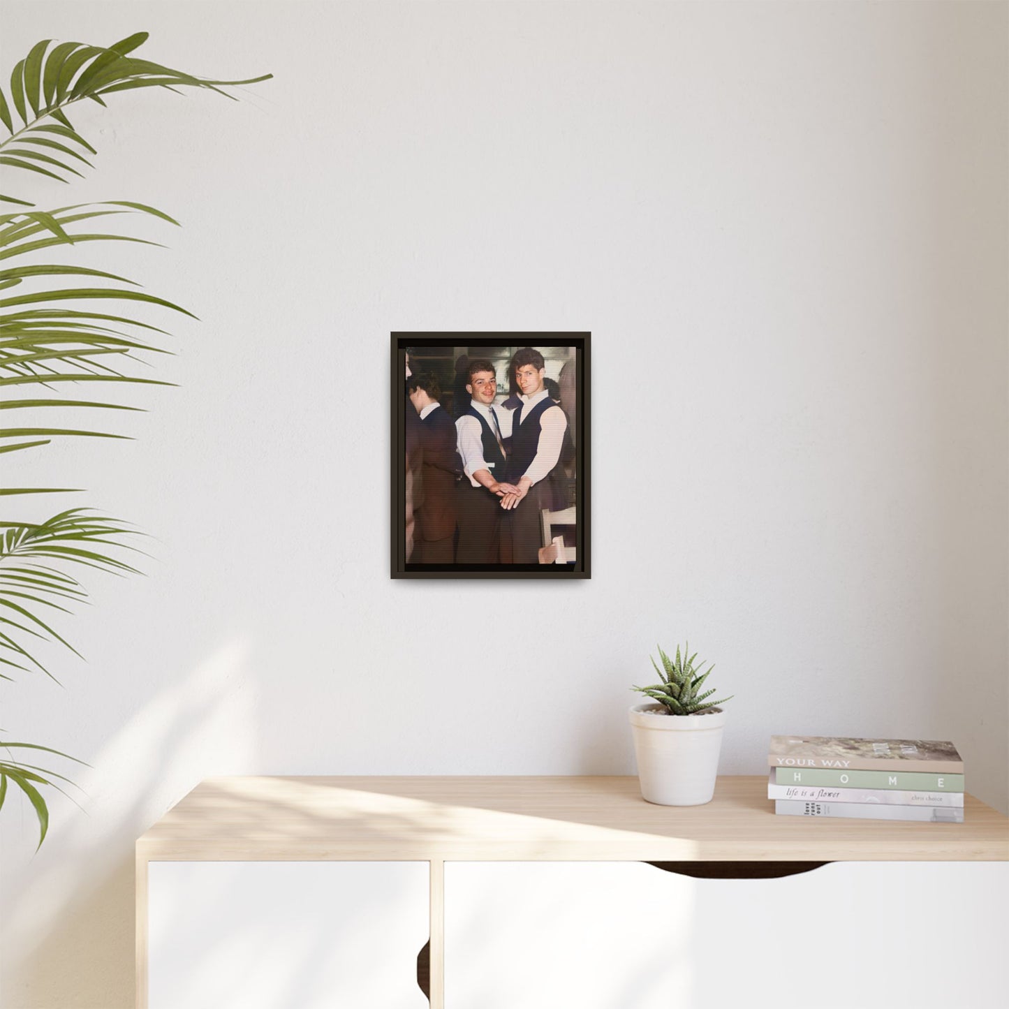 Restored and colorized mid-20th century photo of Clarence and Francis dancing, celebrating LGBTQ+ love and resilience, framed as a matte canvas wall décor piece. Gay Couple