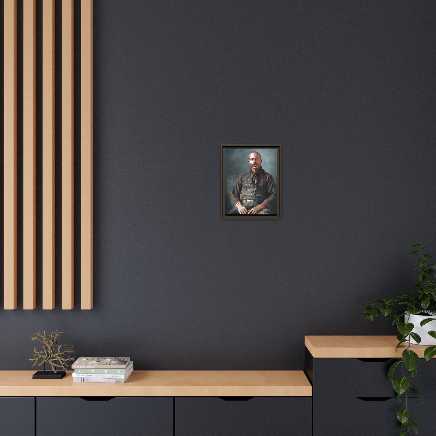 A vintage Western portrait of Jorge, capturing the rugged charm of the Old West in Mesa, Arizona. This framed matte canvas showcases resilience and classic cowboy style, perfect for rustic, Western, or Americana-inspired decor. Hispanic Latino