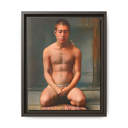 A restored vintage portrait of Minato in Nara, Japan. This framed matte canvas captures mindfulness, serenity, and cultural heritage.