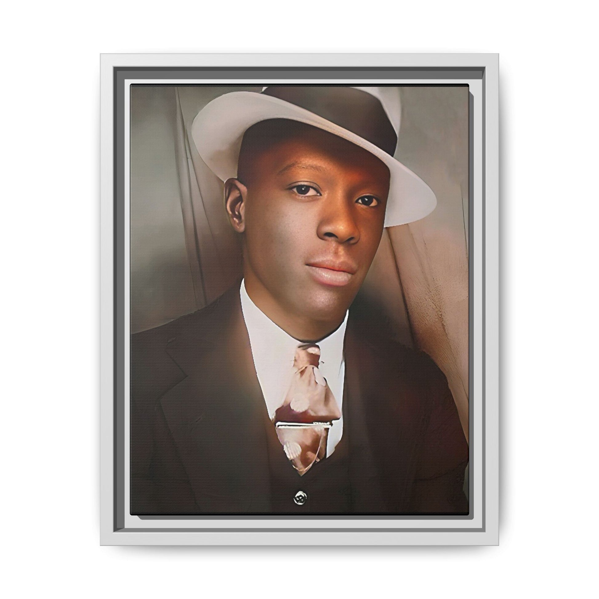 A framed vintage portrait on matte canvas featuring Louis in Meridian, Mississippi, capturing timeless elegance and classic sophistication. African-American Male Photo Booth