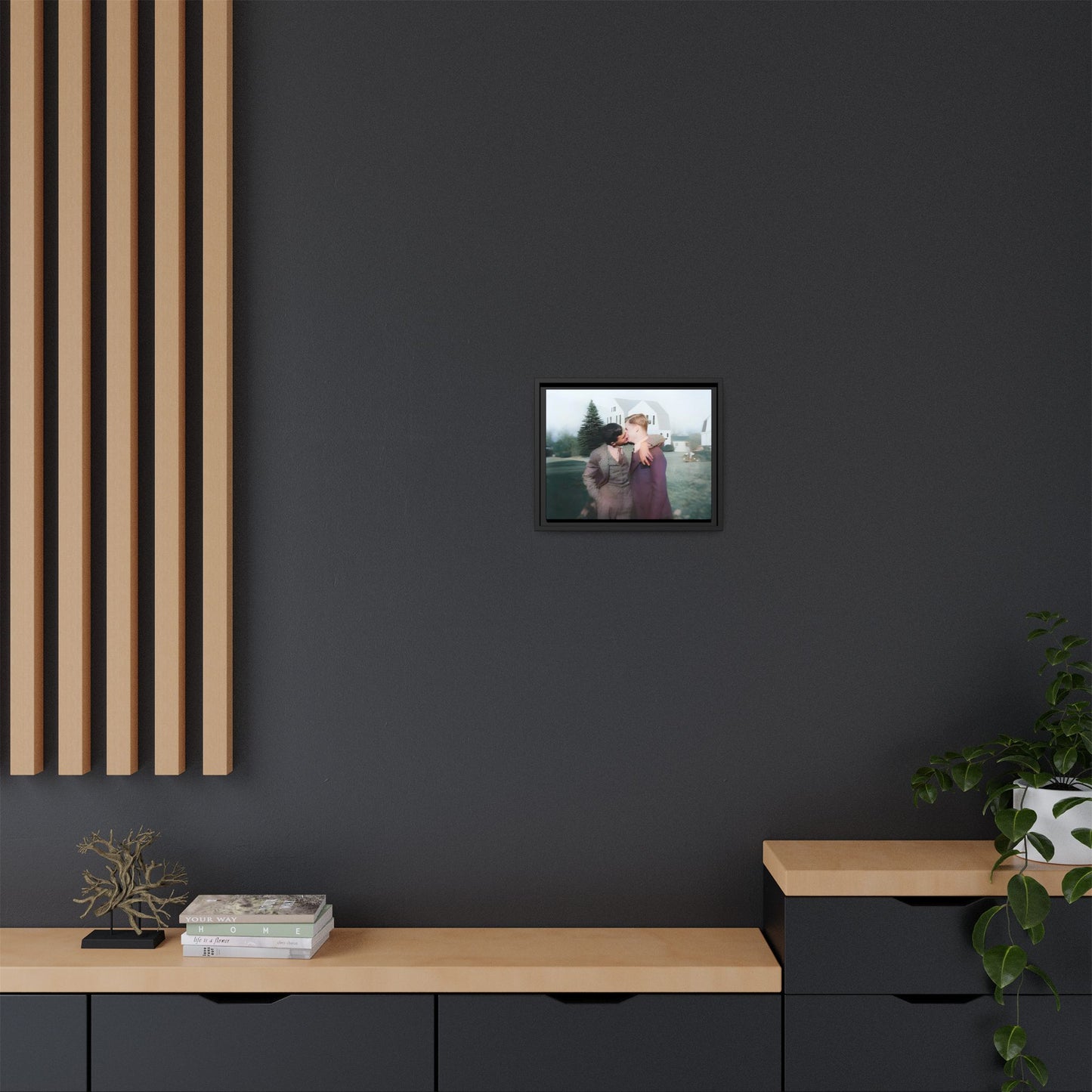 A vintage LGBTQ+ portrait of Milton & Shawn in Londonderry, NH. This framed matte canvas captures a timeless moment of love and resilience, making it a perfect piece for collectors, history enthusiasts, and those celebrating love in all forms. Gay Couple Art