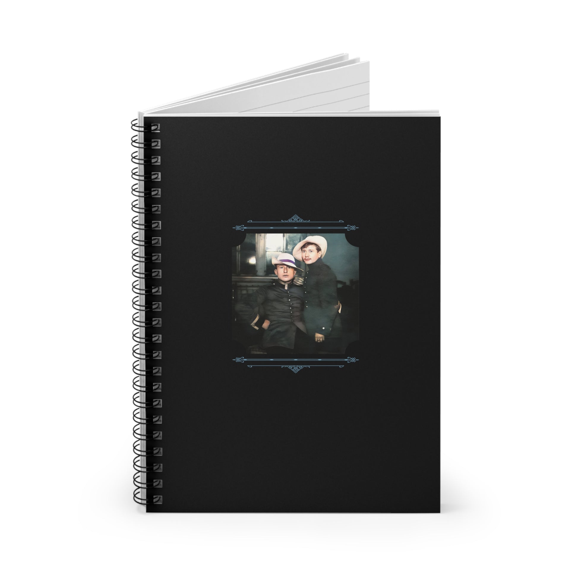 vintage gay couple texas, lgbtq southern pride, gay cowboy notebook, retro couple photo, ruled line journal