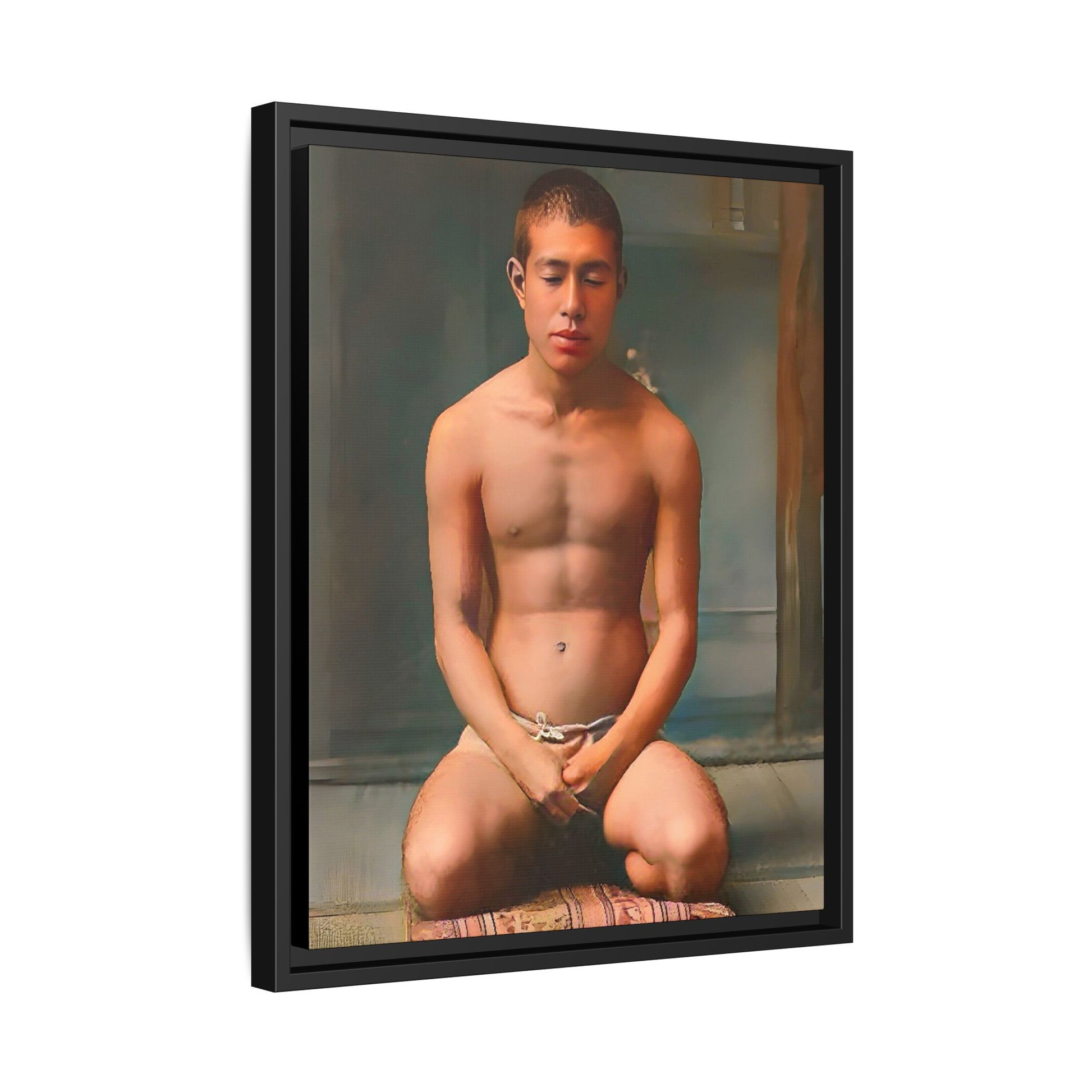 A restored vintage portrait of Minato in Nara, Japan. This framed matte canvas captures mindfulness, serenity, and cultural heritage.