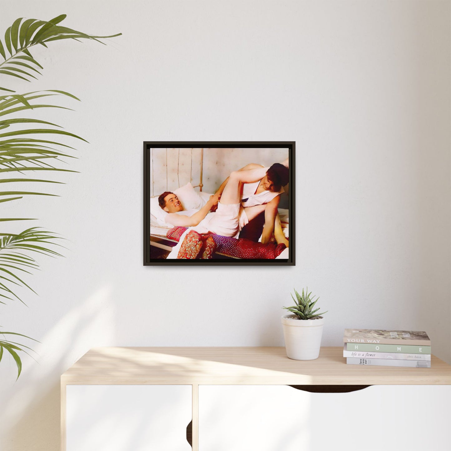 A restored vintage portrait of Andrew & Peter in Galena, Illinois. This framed matte canvas captures LGBTQ+ love, joy, and connection, making it a timeless and meaningful addition to any art collection or home decor. Gay Couple