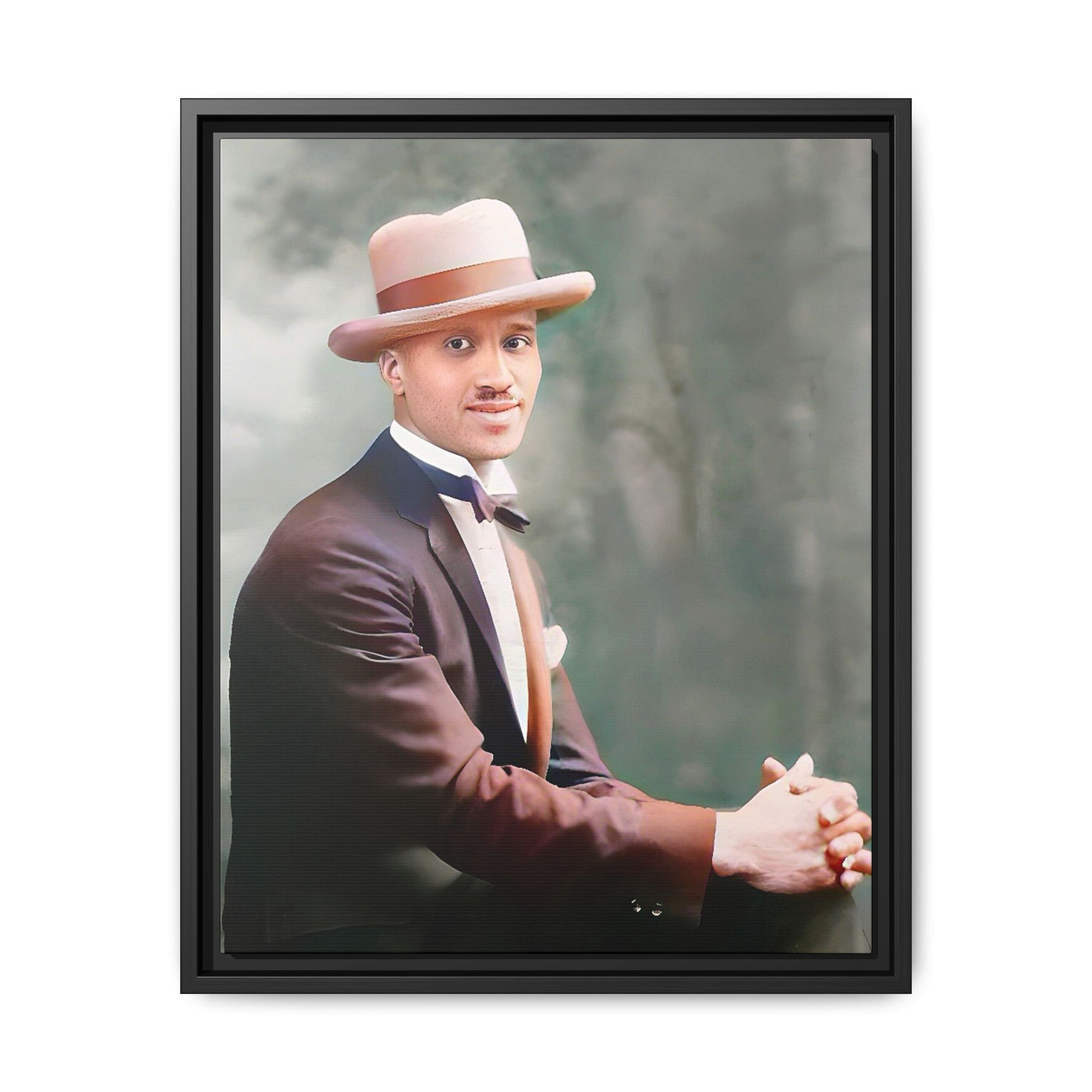 A restored portrait of Jamal from early 20th-century Harlem, dressed in a bow tie and felt hat. This framed matte canvas honors Black history, sophistication, and cultural excellence, perfect for vintage or historically inspired decor.