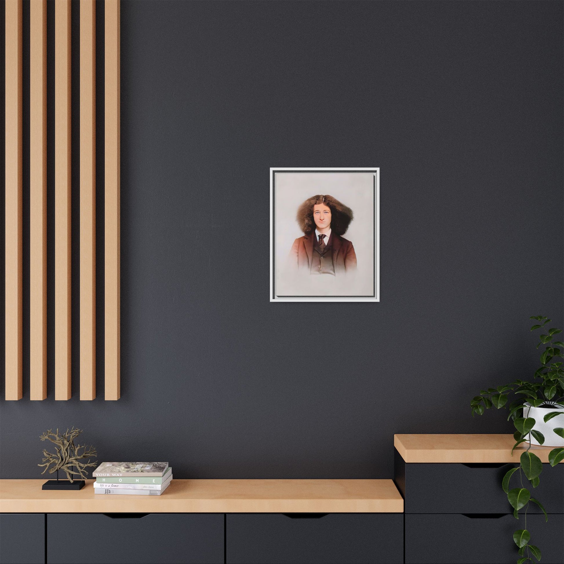 A framed vintage portrait on matte canvas featuring Theo in Eden Mills, Vermont, capturing confidence, identity, and timeless elegance. Trans Man LGBTQ
