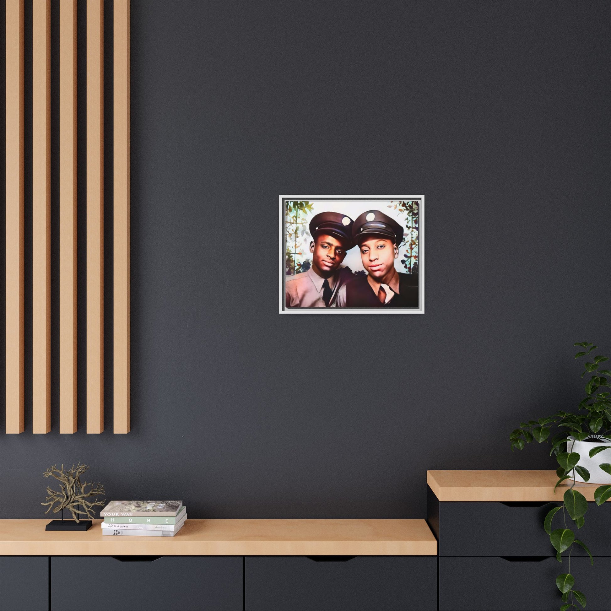 Vintage portrait of Deion & Marcus in Lexington, KY. Framed matte canvas celebrating African-American LGBTQ+ history, showcasing unity and timeless love. Perfect for collectors, art enthusiasts, and those honoring diversity and inclusion through decor.