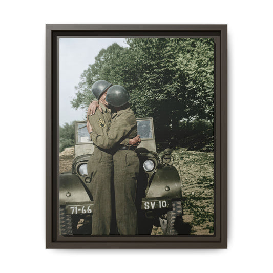 Historic military double portrait with steel helmets reproduced as framed canvas wall art